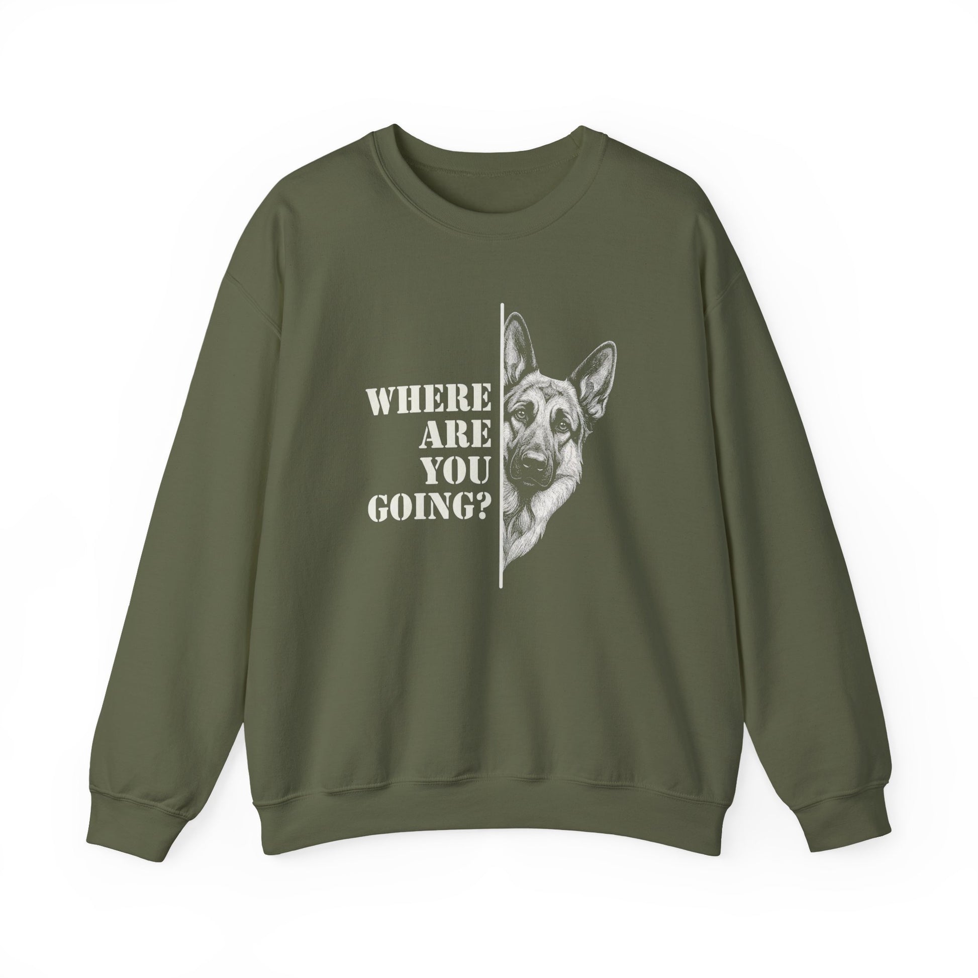 German Shepherd Following Crewneck Sweatshirt Military Green