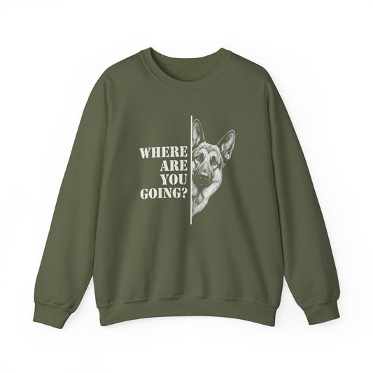 German Shepherd Following Crewneck Sweatshirt Military Green