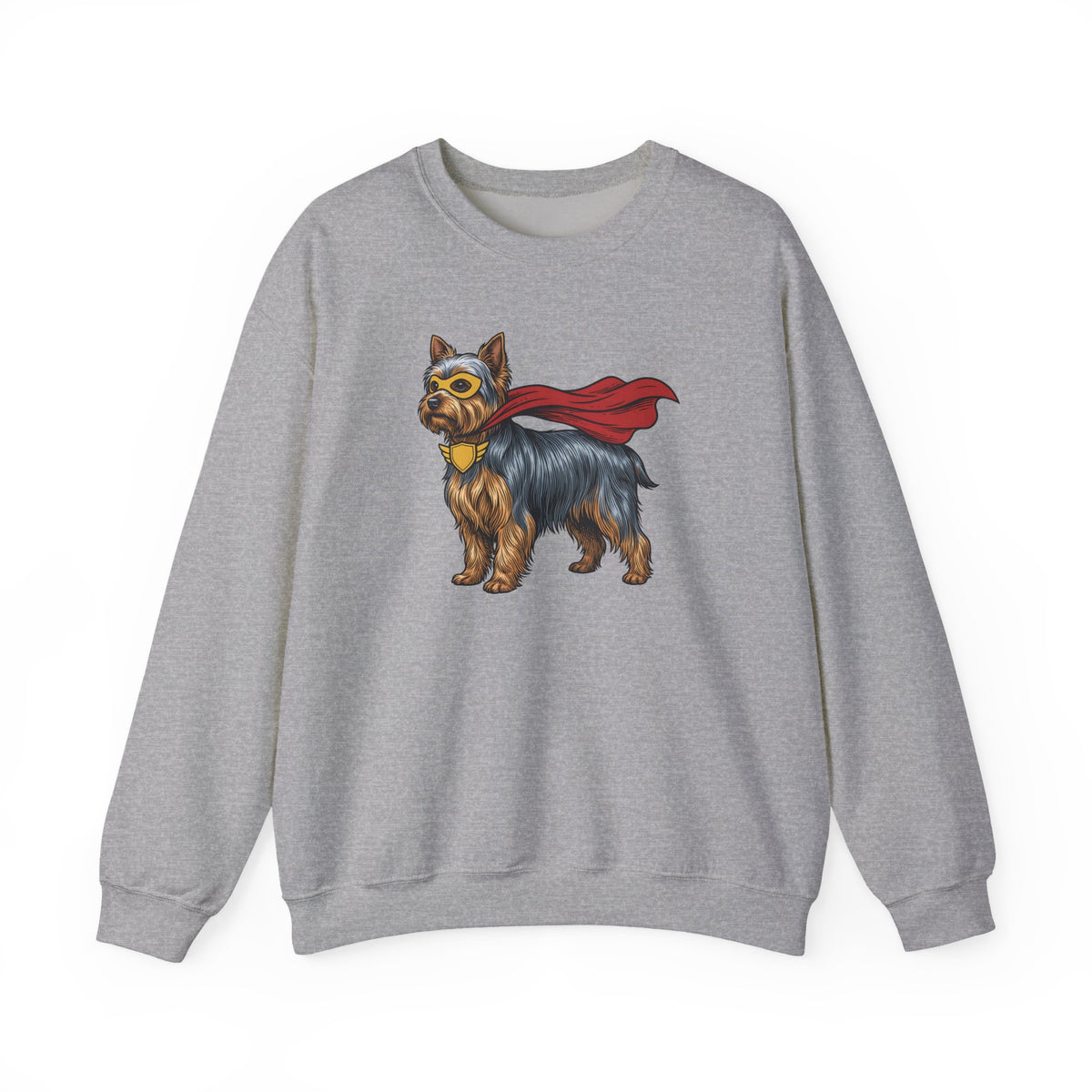 Yorkshire Terrier Superhero Crewneck Sweatshirt Sport Grey