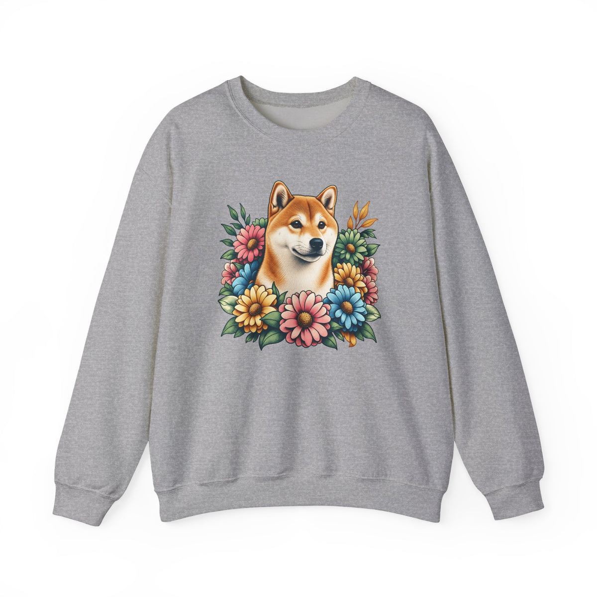 Shiba Inu Flower Wreath Crewneck Sweatshirt