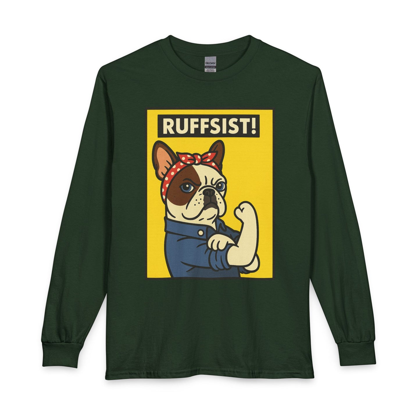 French Bulldog Rosie the Riveter Long Sleeve Forest Green