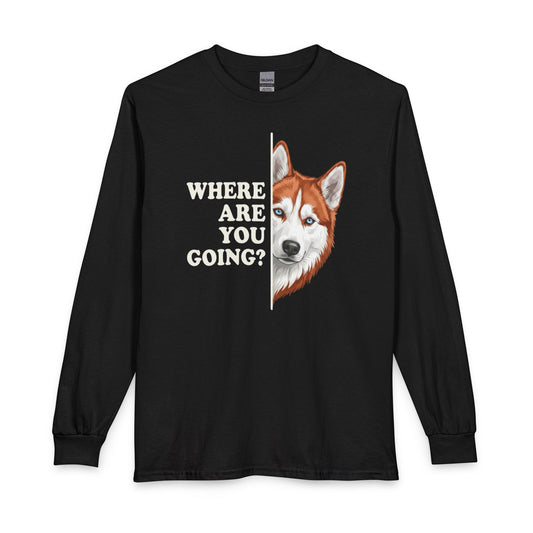 Red and White Husky Alert Long Sleeve Black