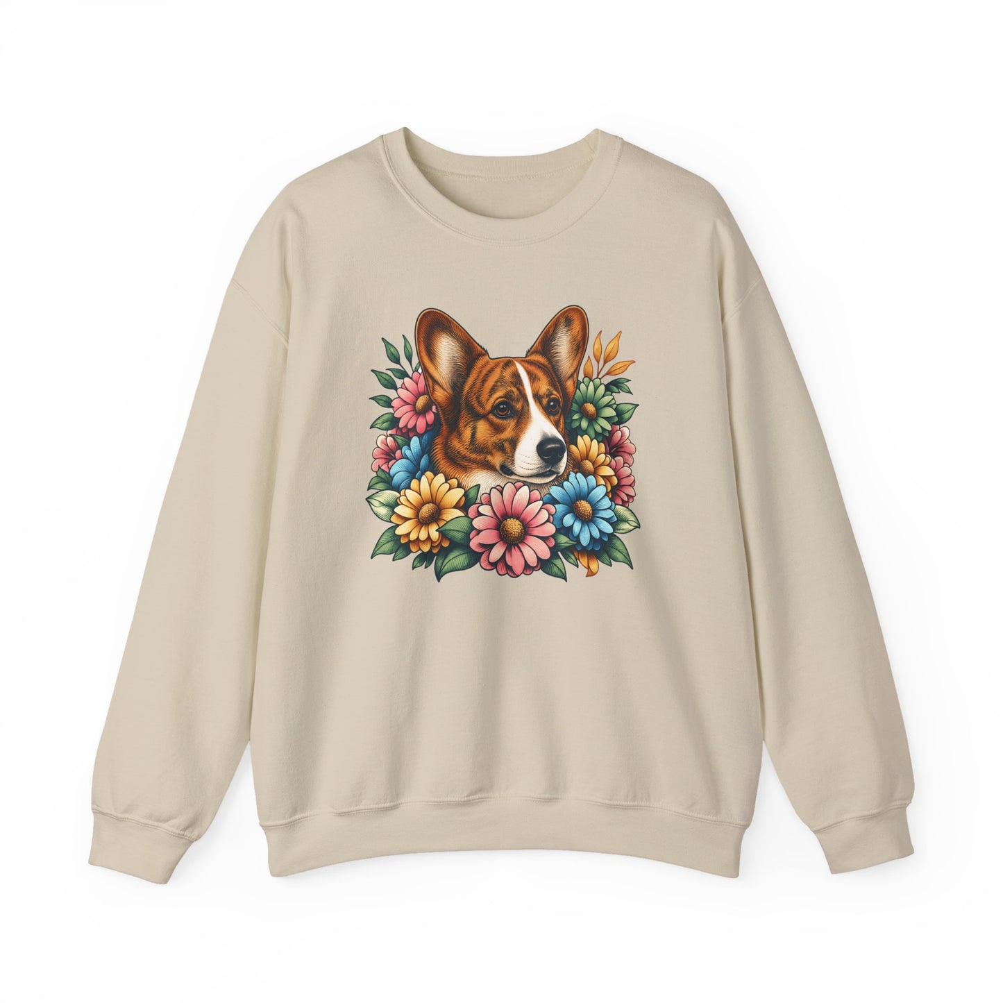 Cardigan Welsh Corgi Red Brindle Flowers Crewneck Sweatshirt