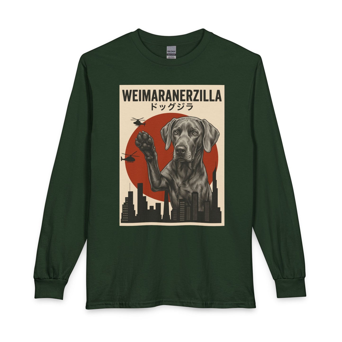 Weimaraner Weimaranerzilla Long Sleeve Forest Green