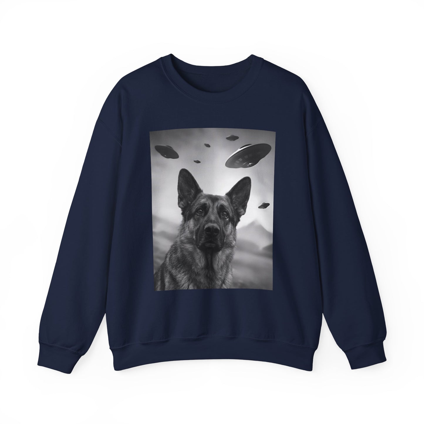 German Shepherd UFO Crewneck Sweatshirt Navy