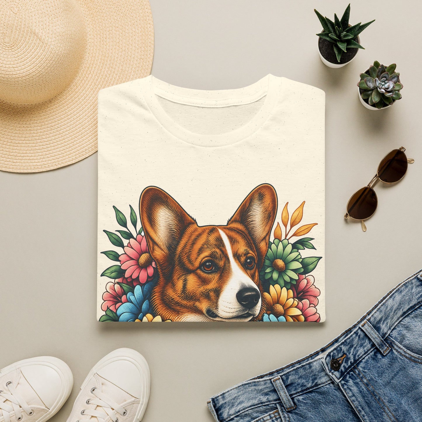 Cardigan Welsh Corgi Red Brindle Flowers