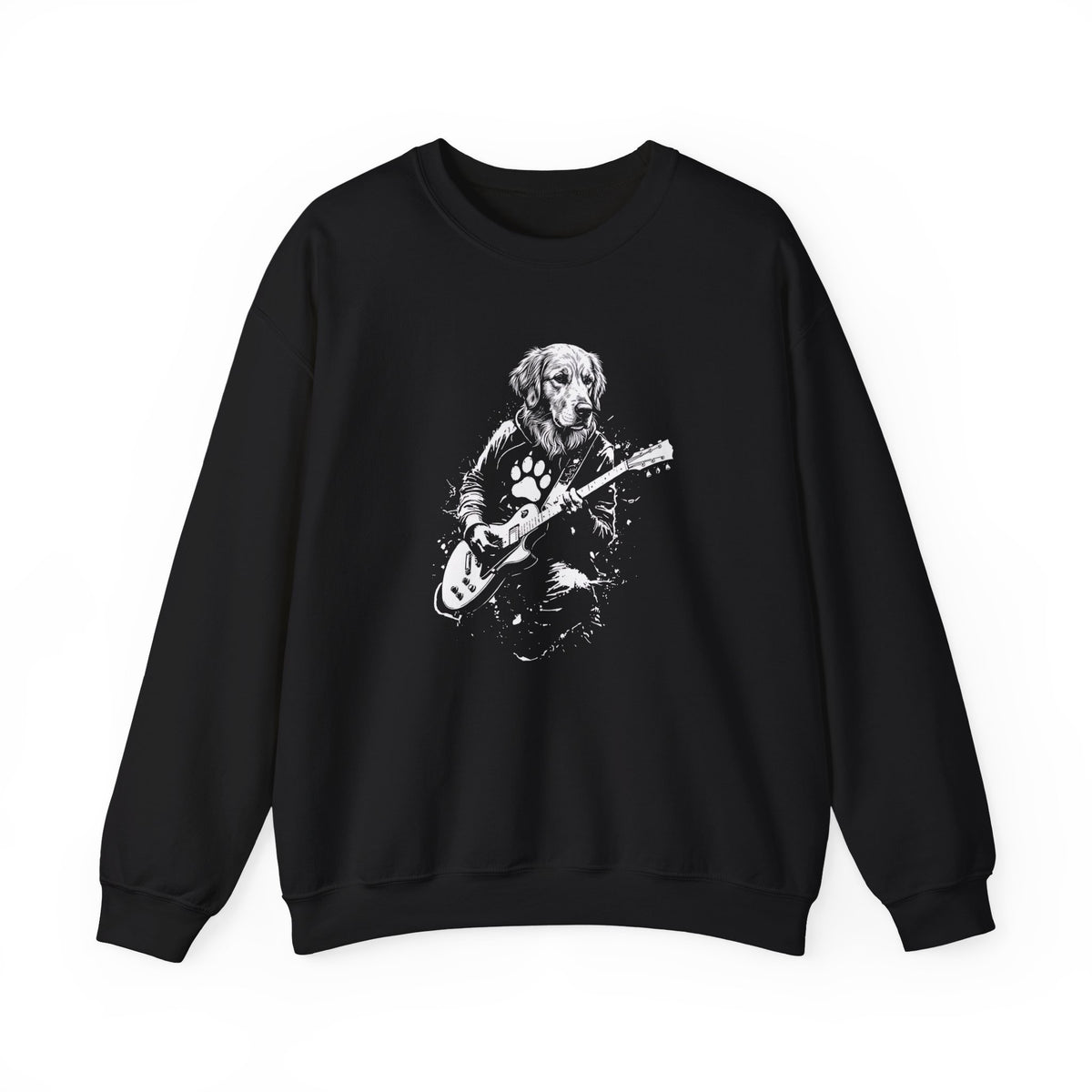 Golden Retriever Guitar Crewneck Sweatshirt Black