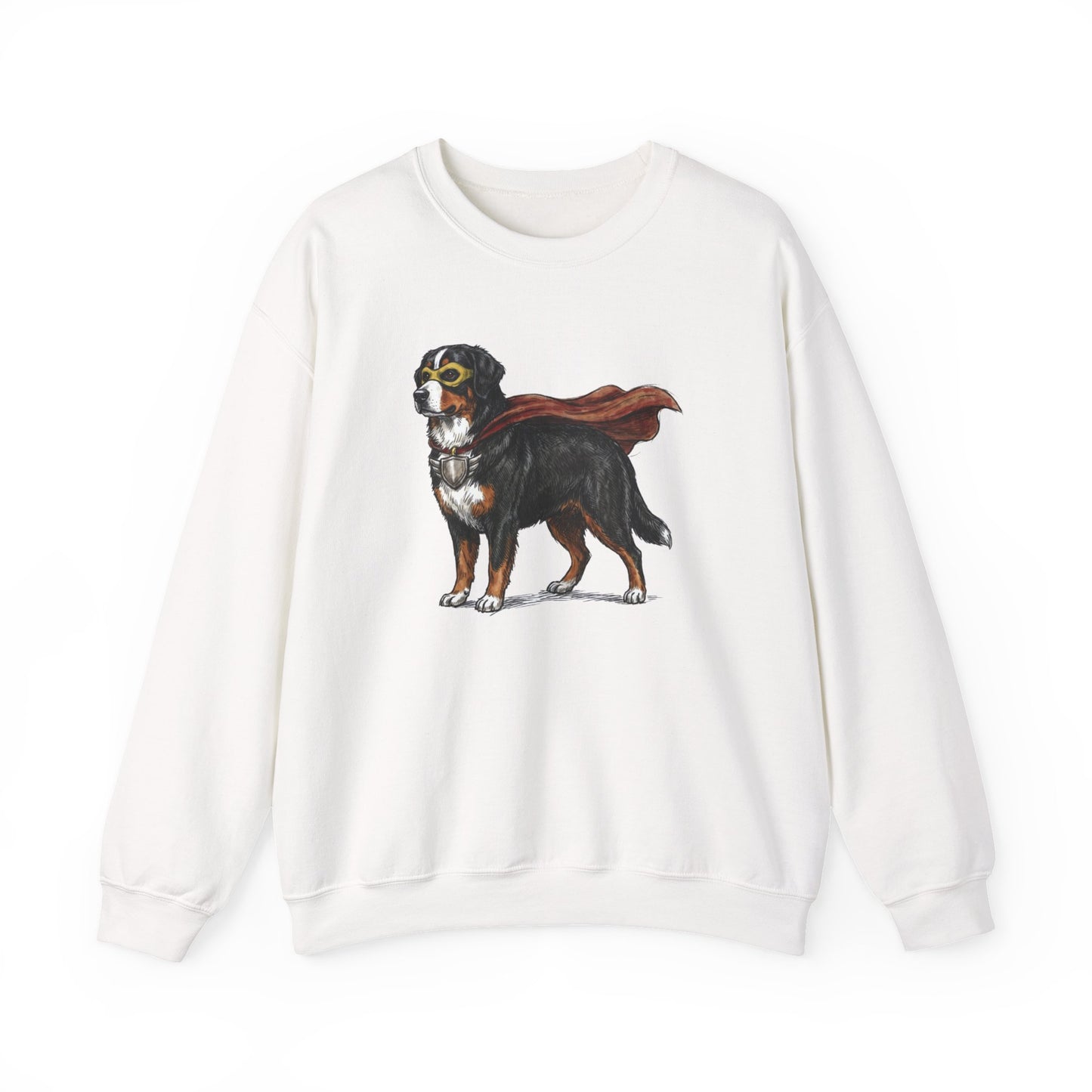 Bernese Mountain Dog Superhero Crewneck Sweatshirt White