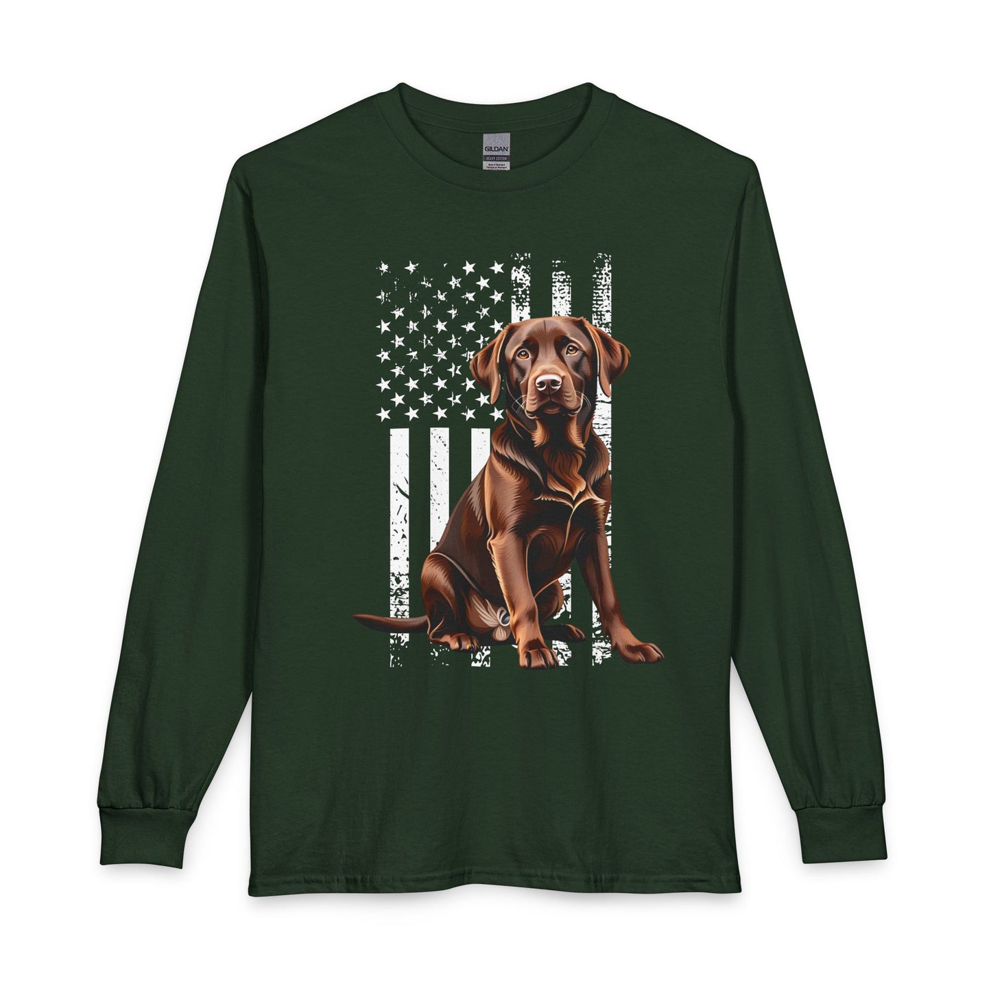Chocolate Labrador USA Flag Long Sleeve