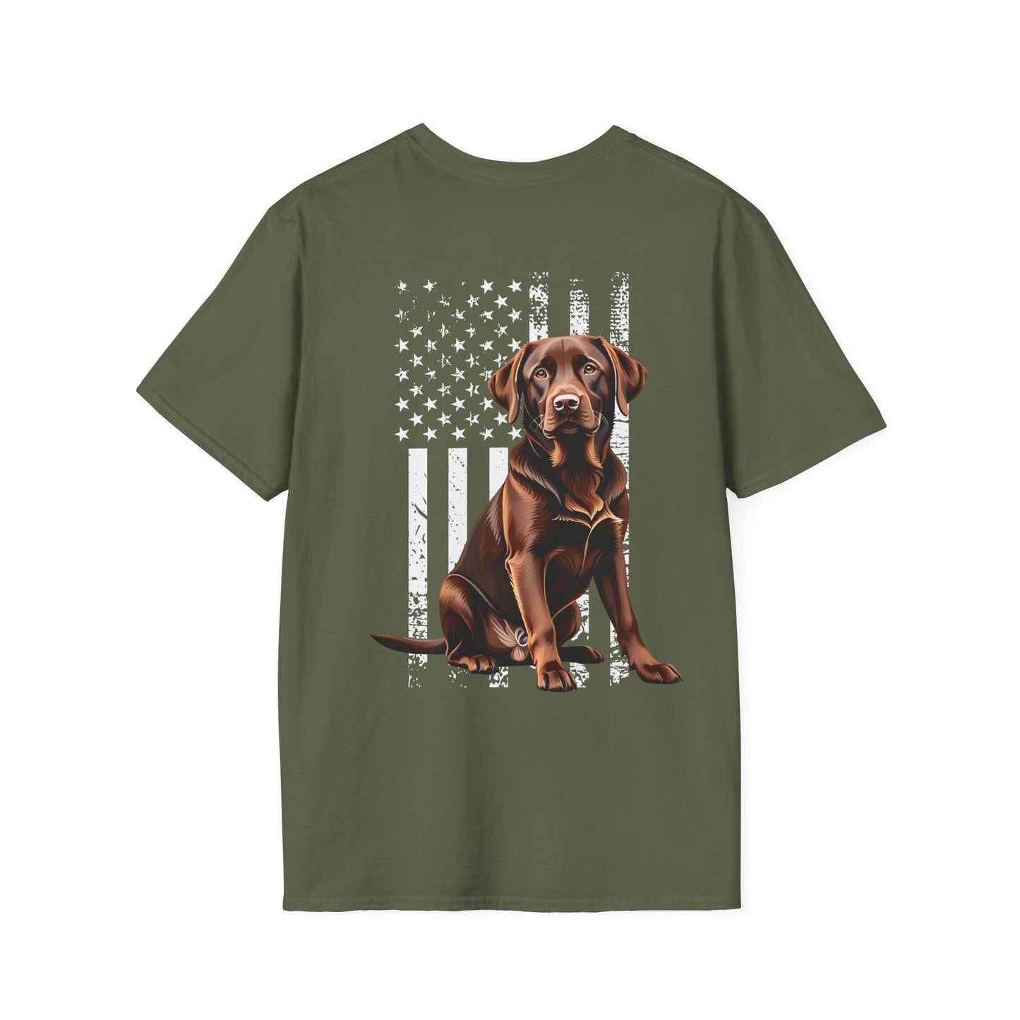 Chocolate Labrador USA Flag (Backside) Military Green