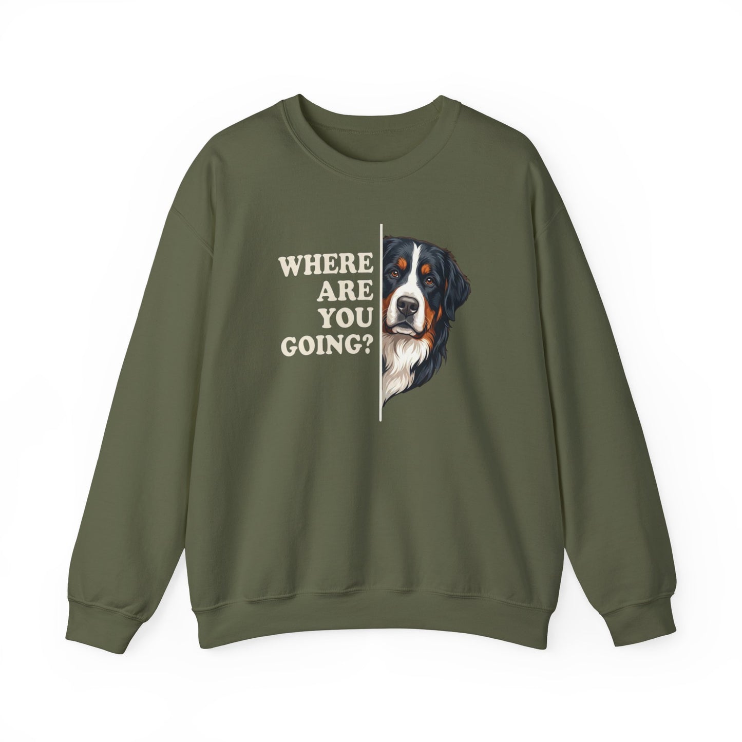 Bernese Mountain Dog Alert Crewneck Sweatshirt Military Green
