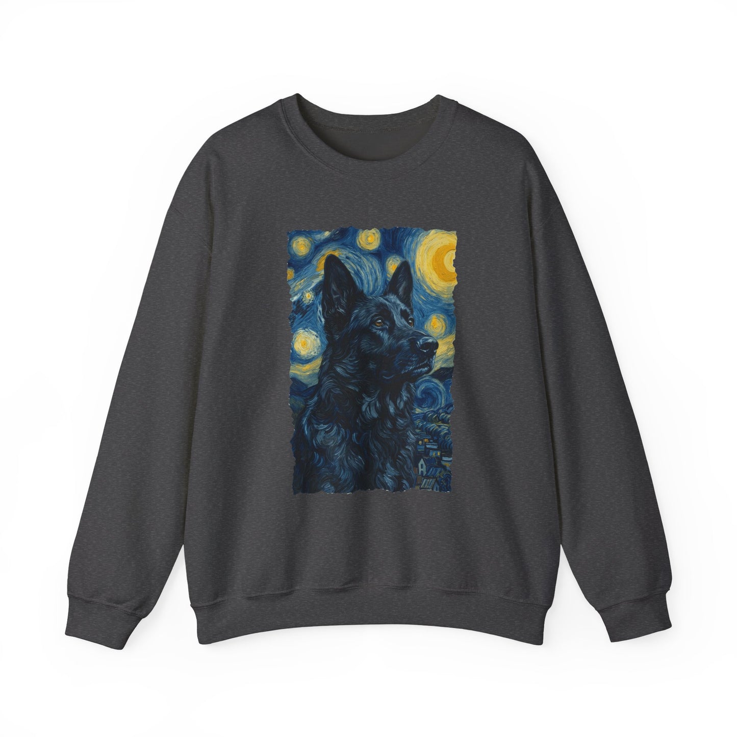 Black German Shepherd Van Gogh Crewneck Sweatshirt Dark Heather