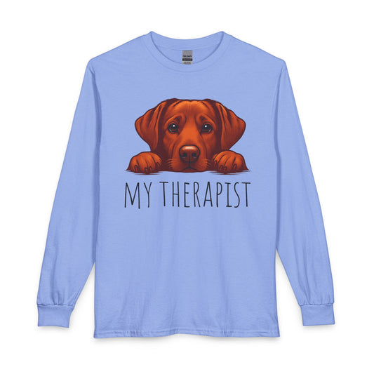 My Therapist Fox Red Lab Long Sleeve Carolina Blue