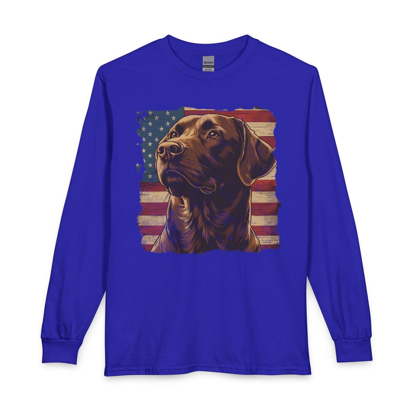 Chocolate Lab USA Flag Long Sleeve