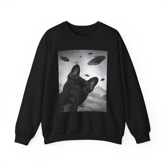 French Bulldog UFO Selfie Crewneck Sweatshirt Black