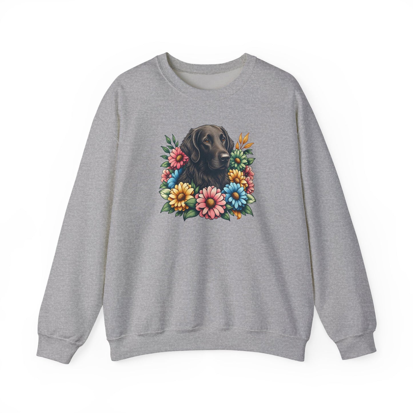 Flat Coated Retriever Flower Wreath Crewneck Sweatshirt