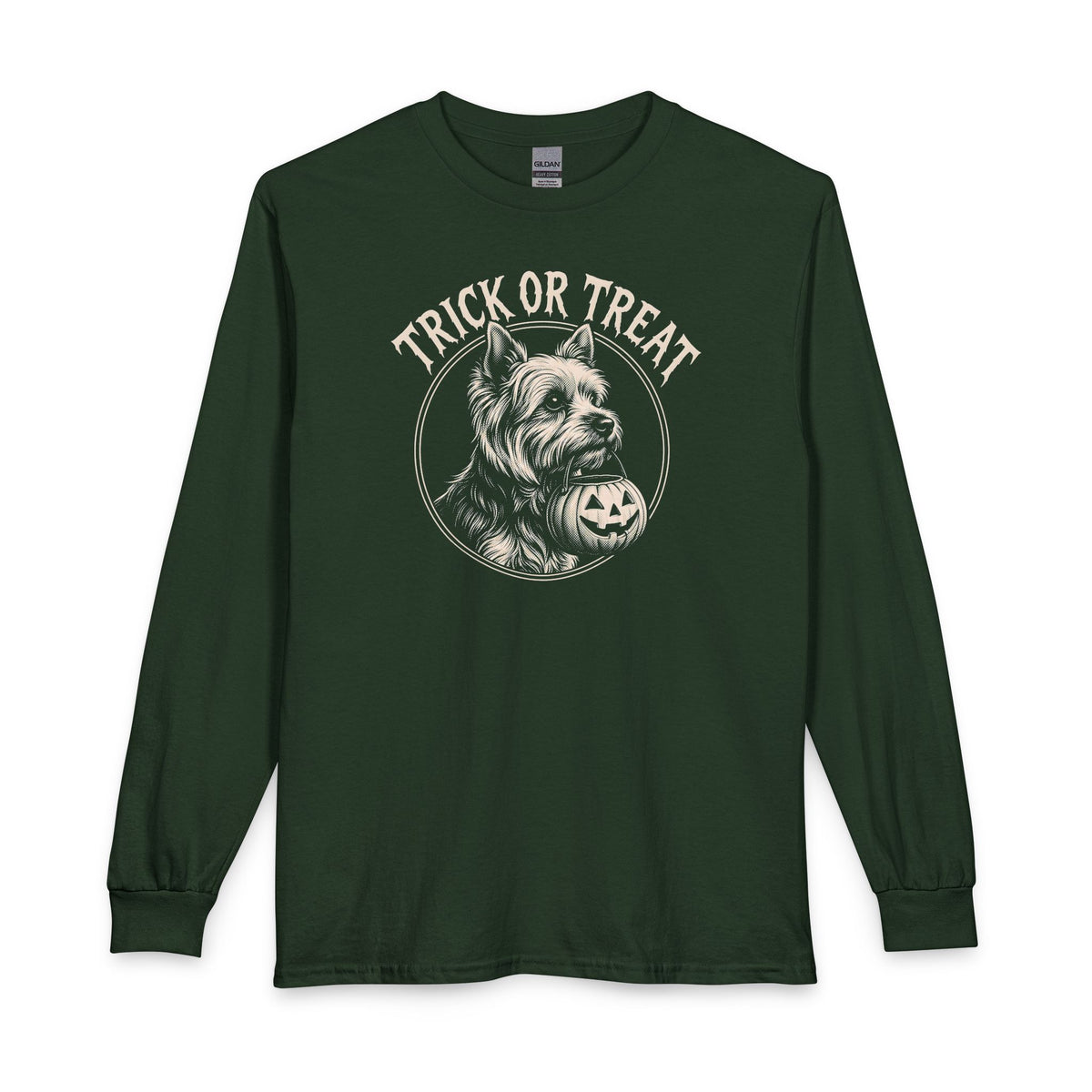 Yorkshire Terrier Trick Or Treat Long Sleeve Forest Green