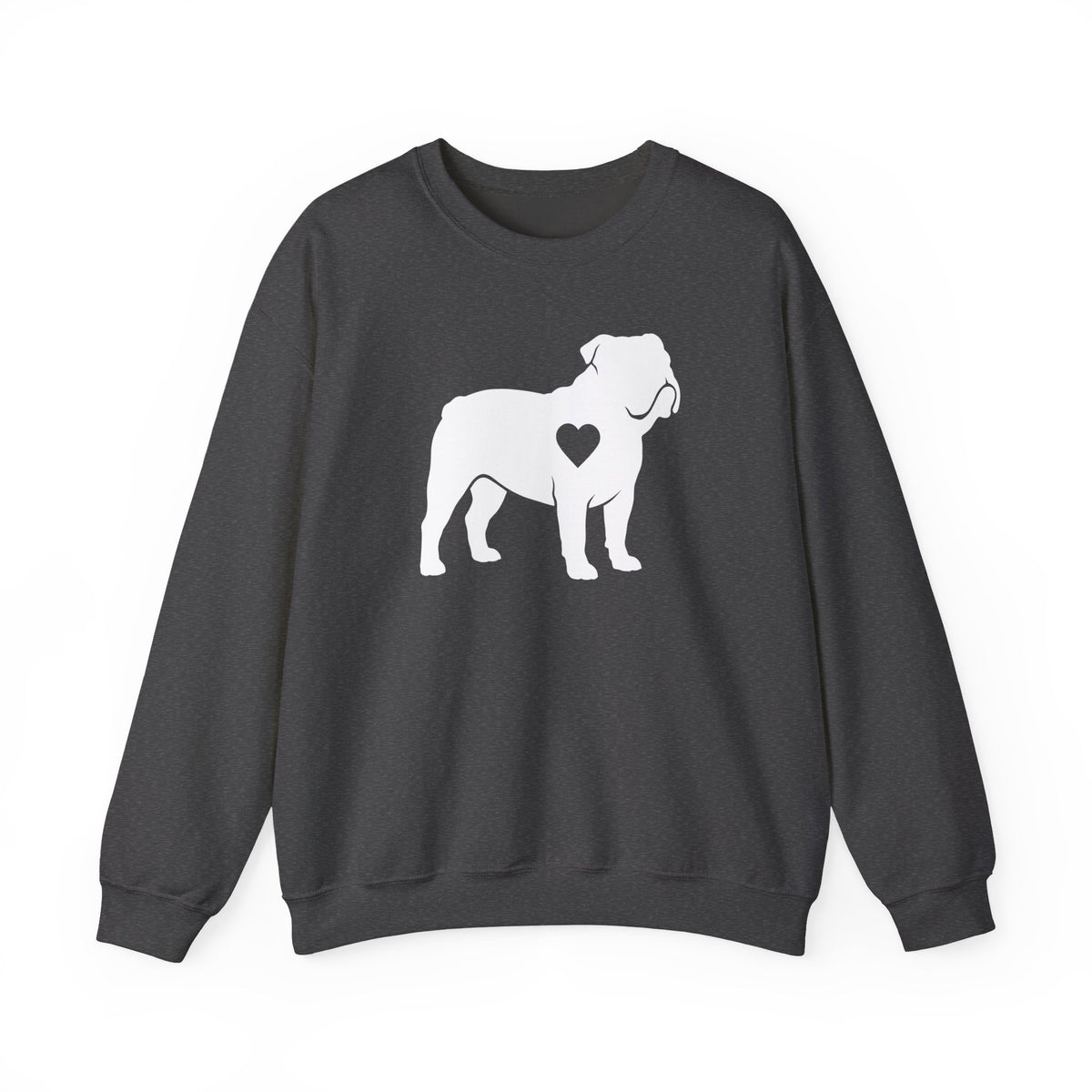 English Bulldog Heart Silhouette Crewneck Sweatshirt Dark Heather
