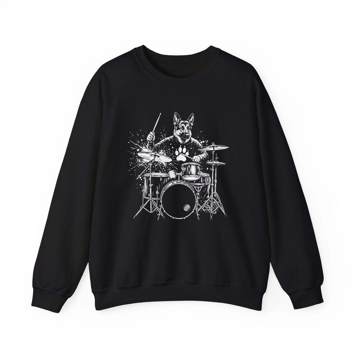German Shepherd Drummer Crewneck Sweatshirt Black