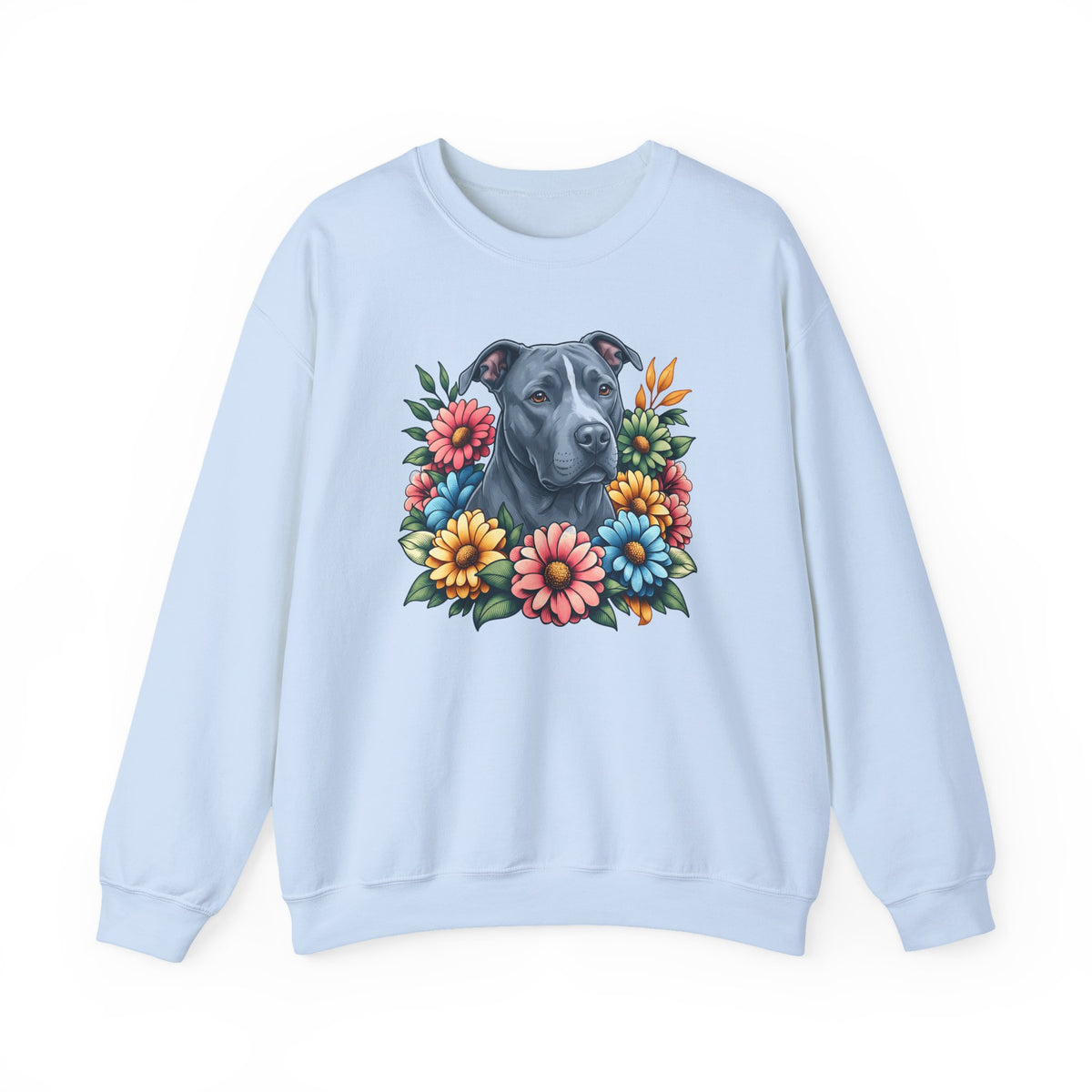 Pitbull Blue Flower Wreath Crewneck Sweatshirt