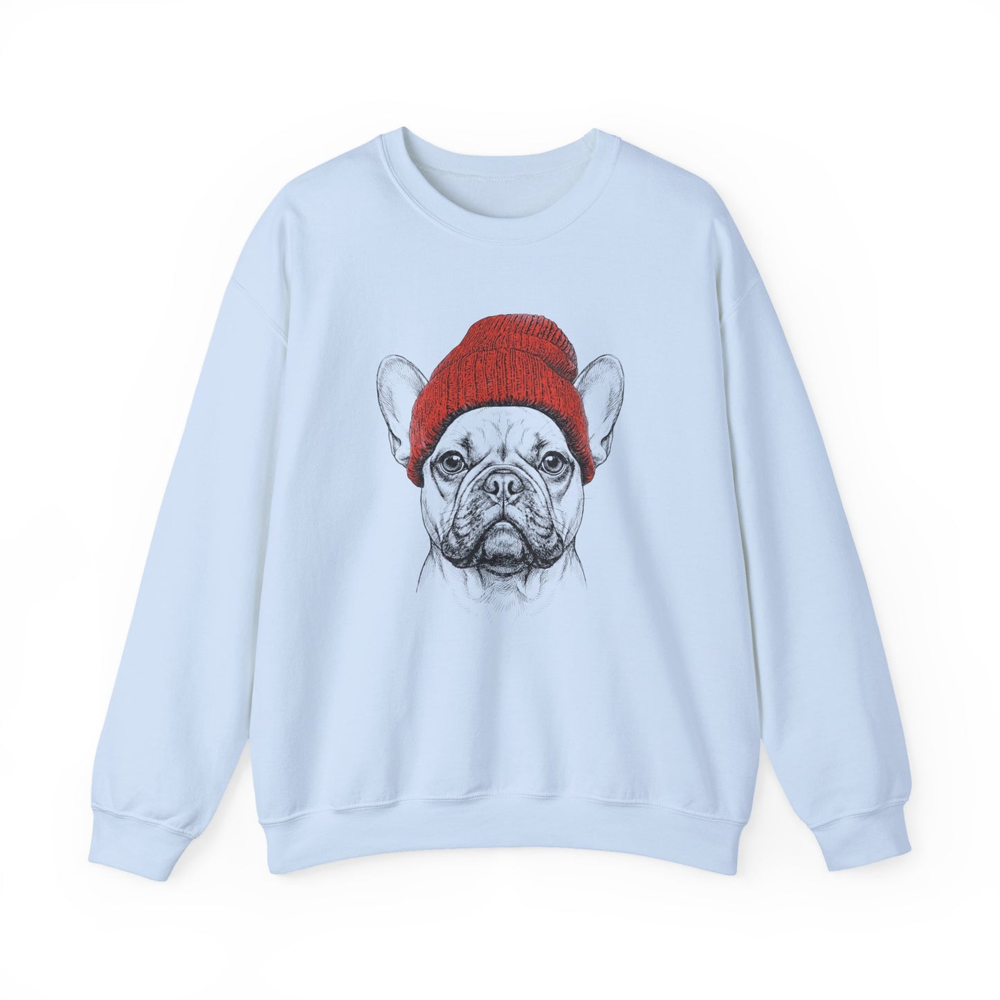 French Bulldog Beanie Crewneck Sweatshirt Light Blue