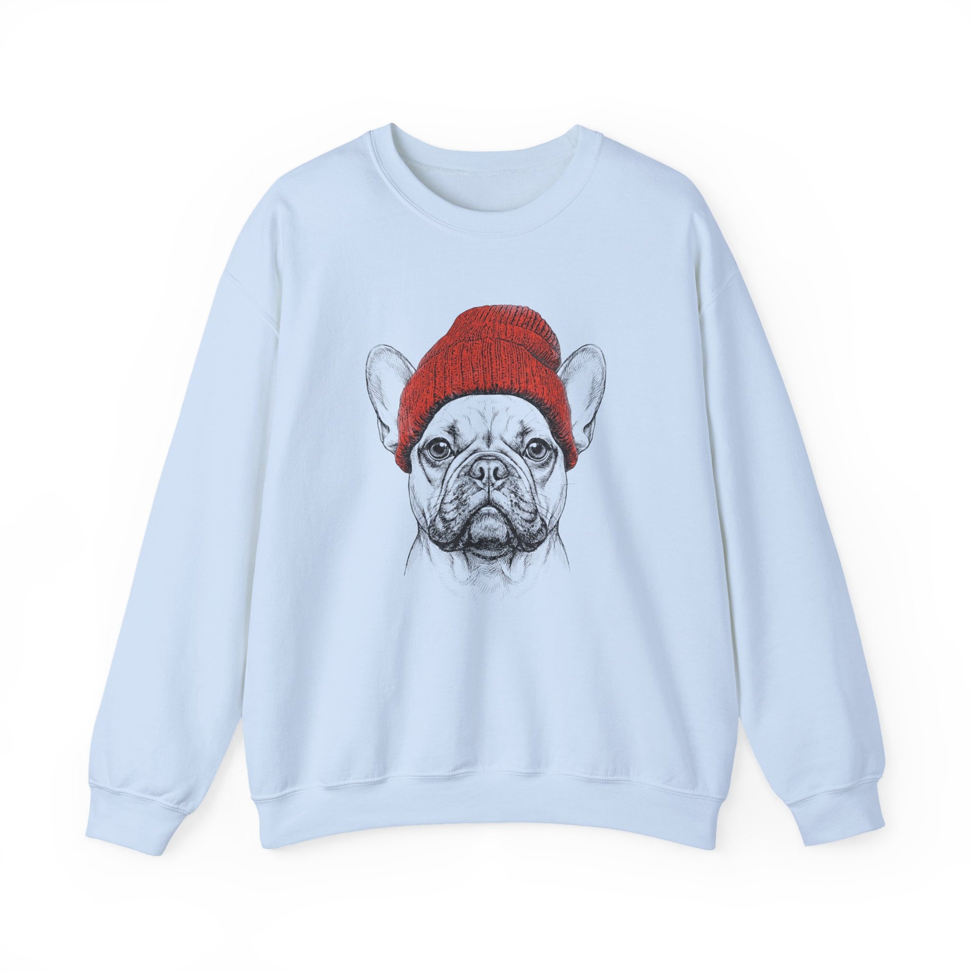 French Bulldog Beanie Crewneck Sweatshirt Light Blue
