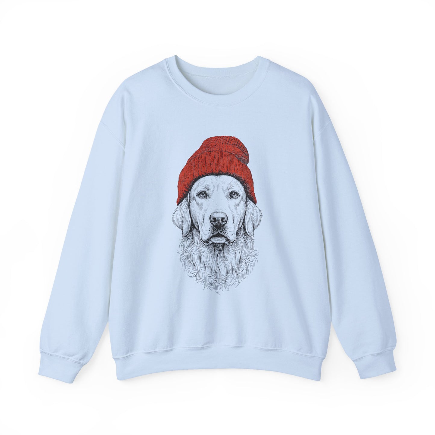 Golden Retriever Beanie Crewneck Sweatshirt Light Blue