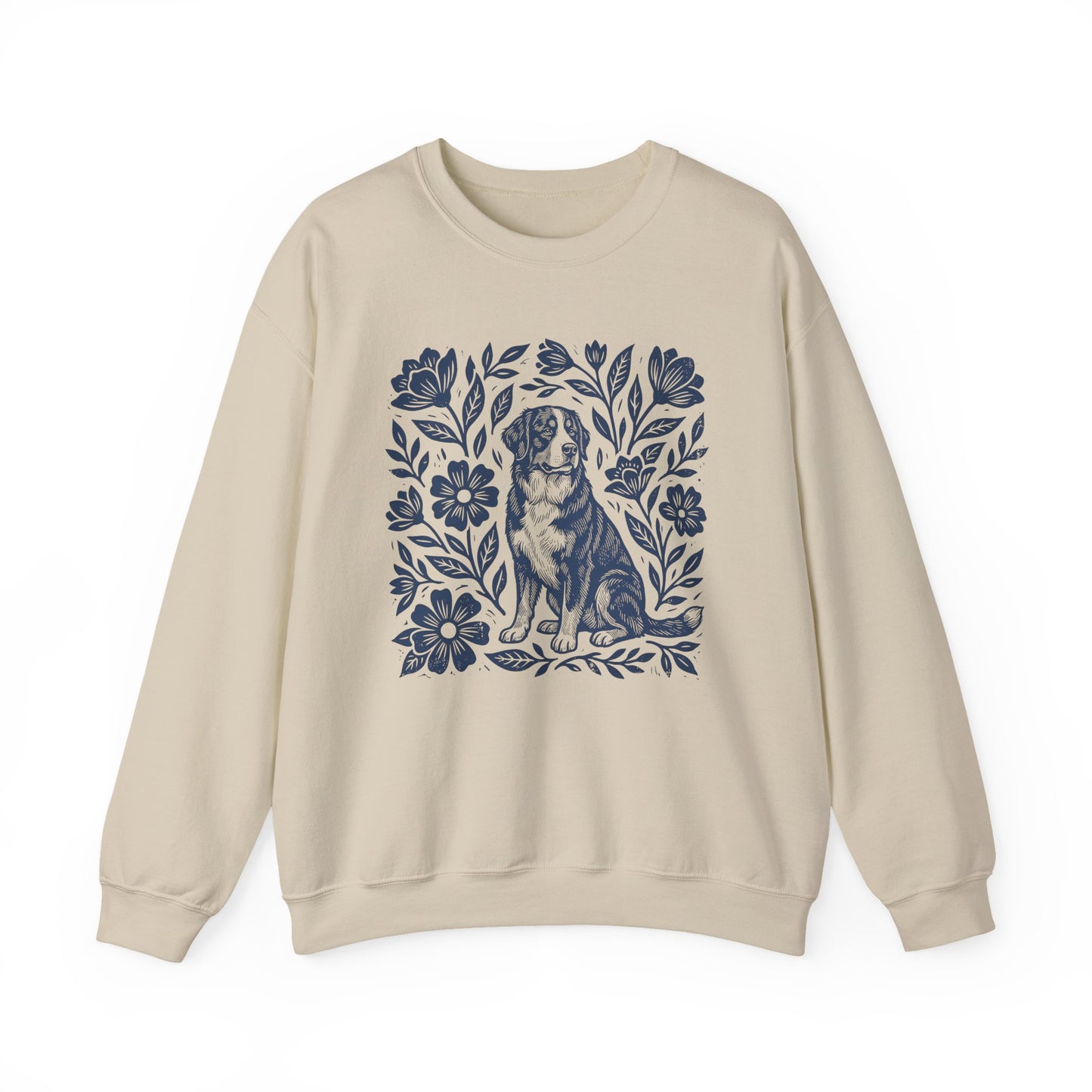 Bernese Mountain Dog Linocut Crewneck Sweatshirt Sand