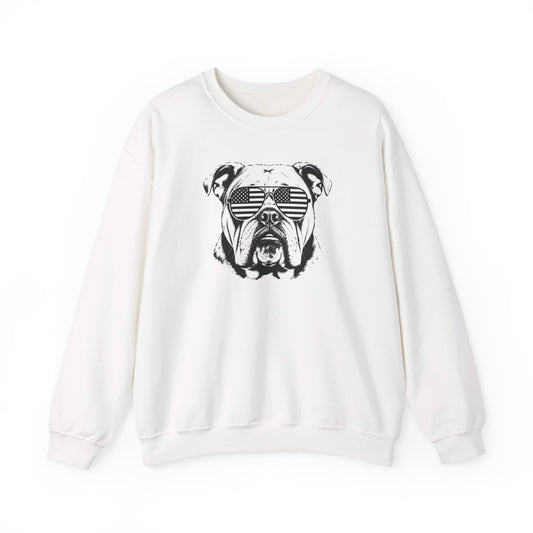 English Bulldog Flag Shades Crewneck Sweatshirt White