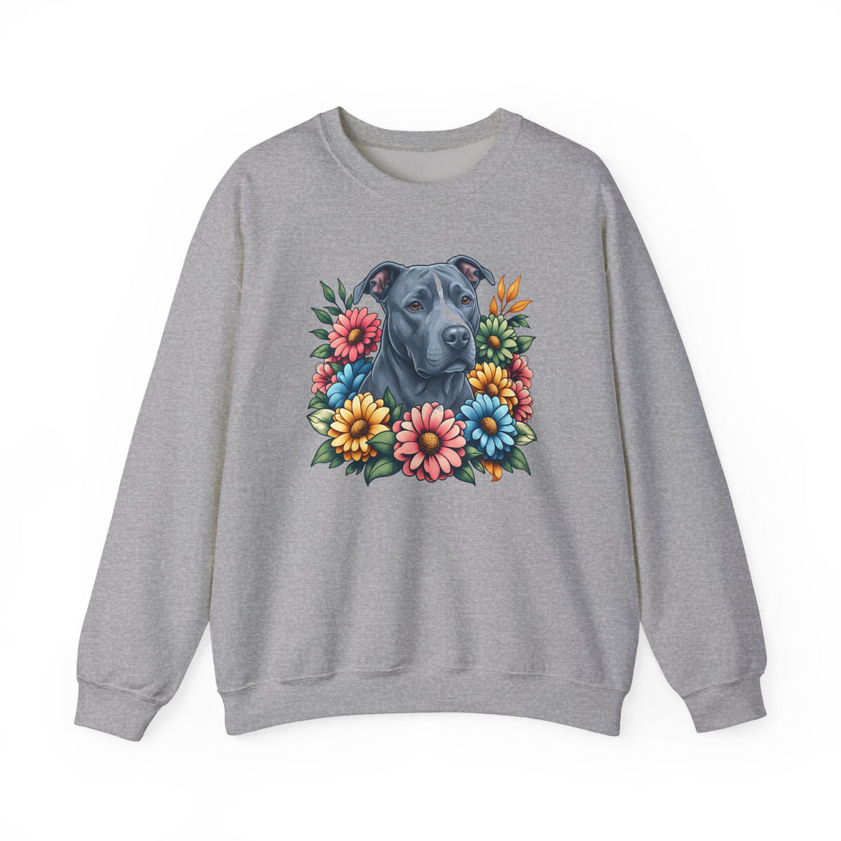 Pitbull Blue Flower Wreath Crewneck Sweatshirt