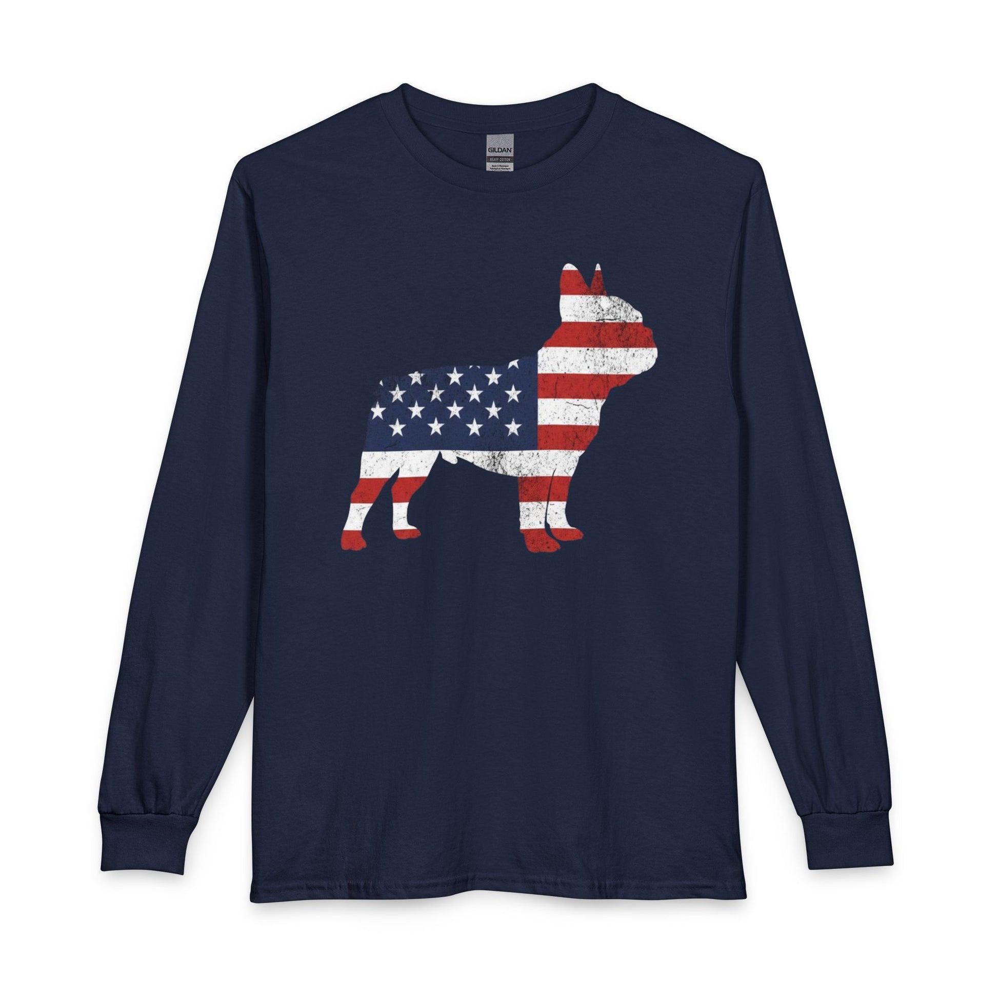 French Bulldog Silhouette USA Long Sleeve Navy