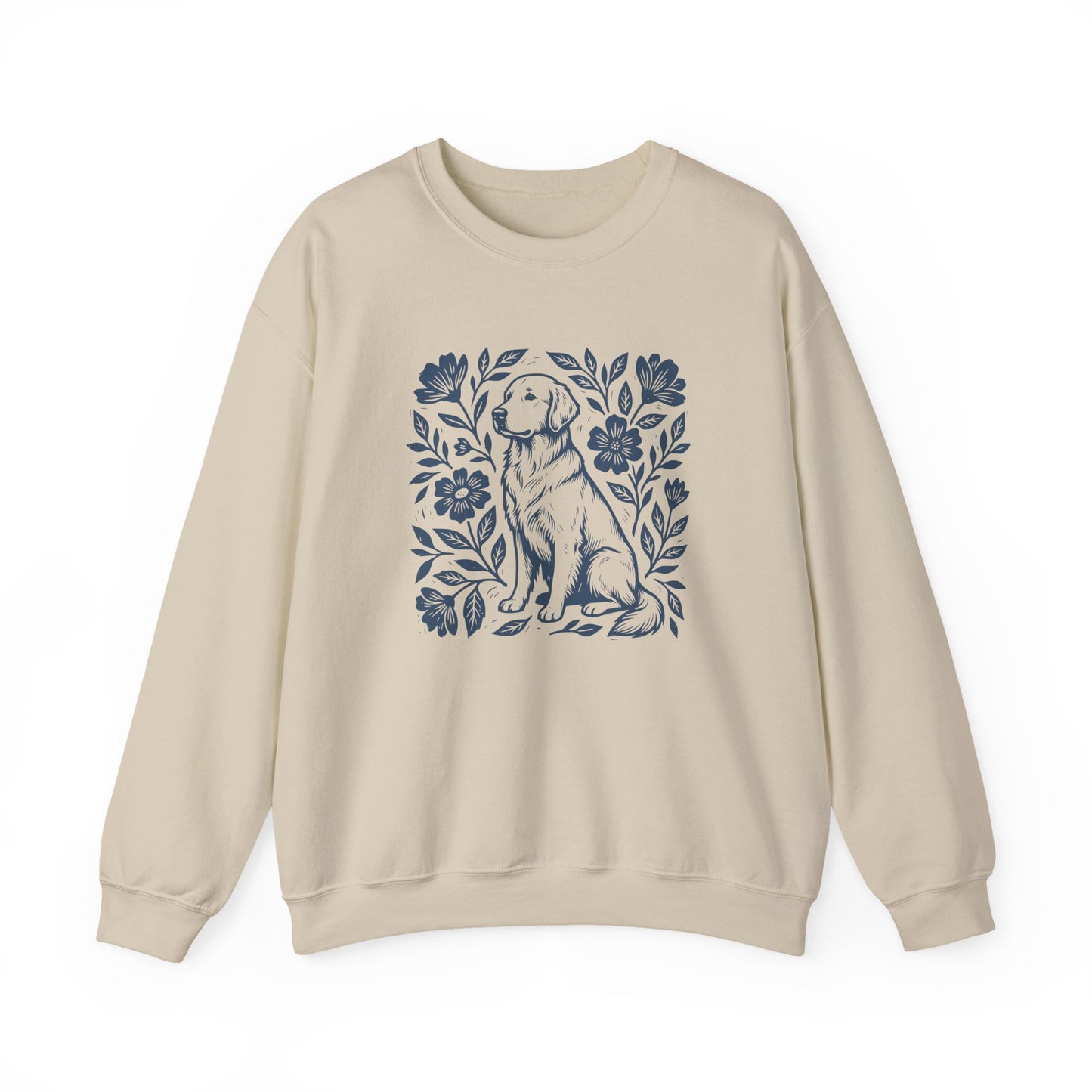 Golden Retriever Linocut Crewneck Sweatshirt Sand
