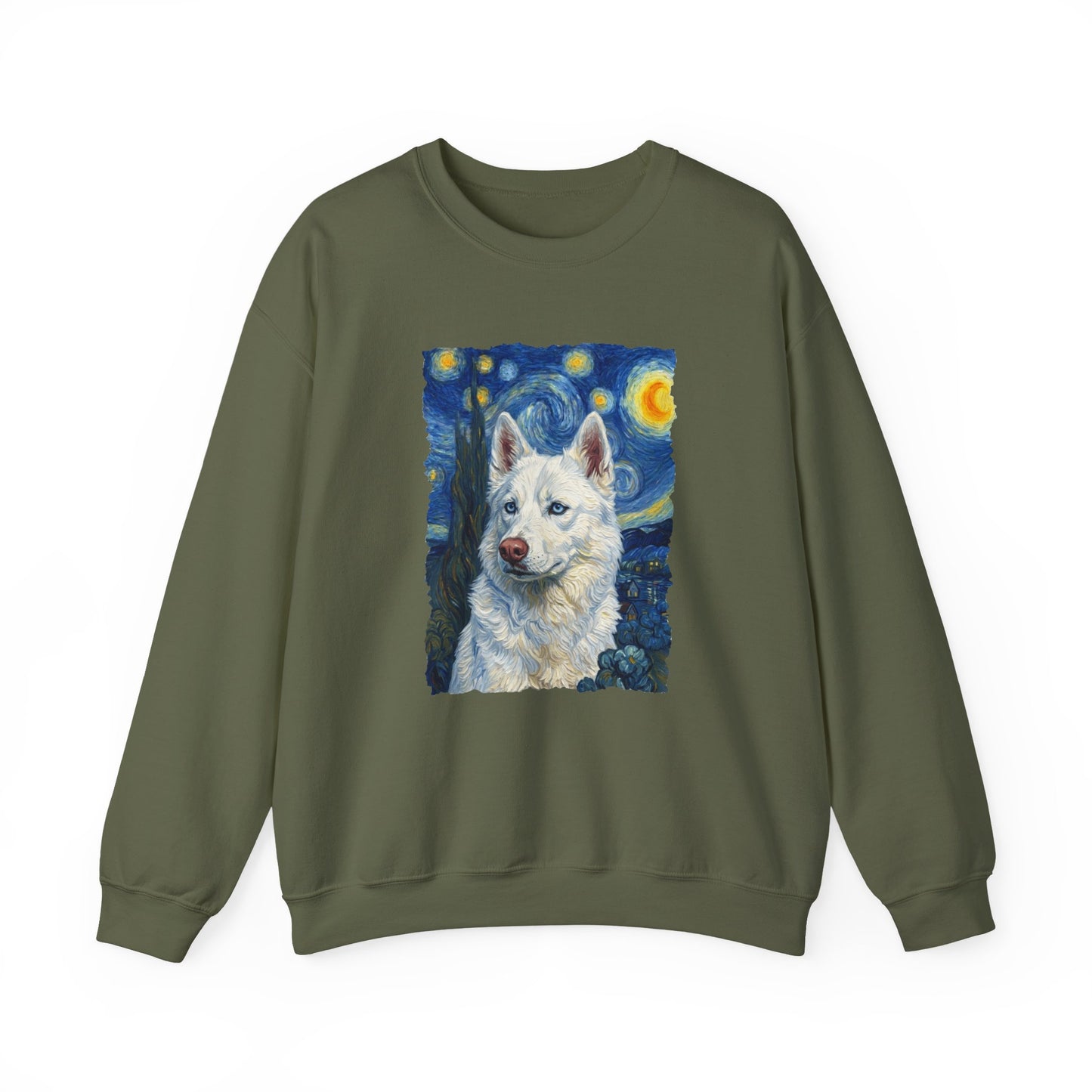 White Husky Van Gogh Crewneck Sweatshirt Military Green