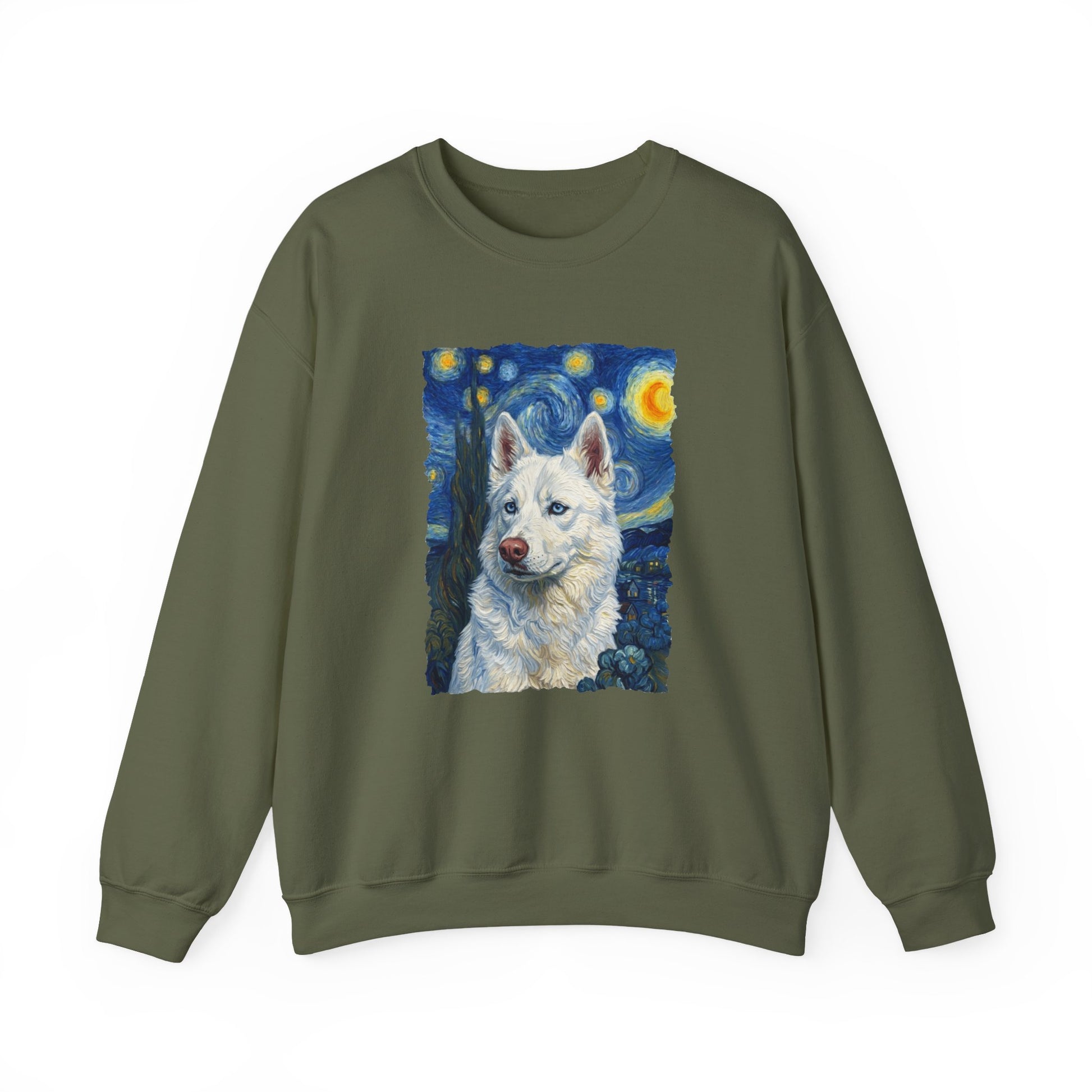 White Husky Van Gogh Crewneck Sweatshirt Military Green