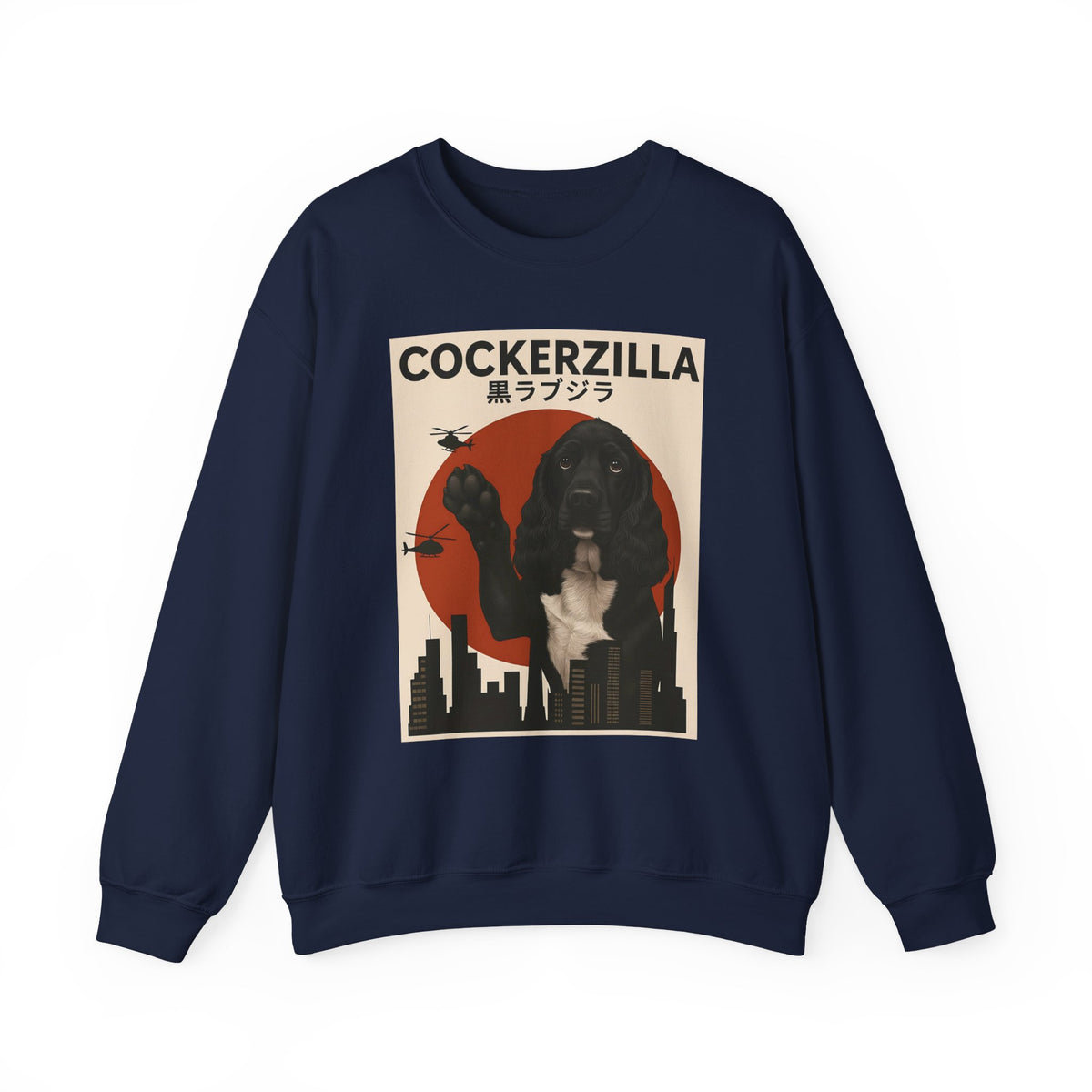 Cockerzilla Black White Cocker Spaniel Crewneck Sweatshirt
