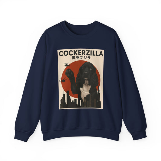 Cockerzilla Black White Cocker Spaniel Crewneck Sweatshirt