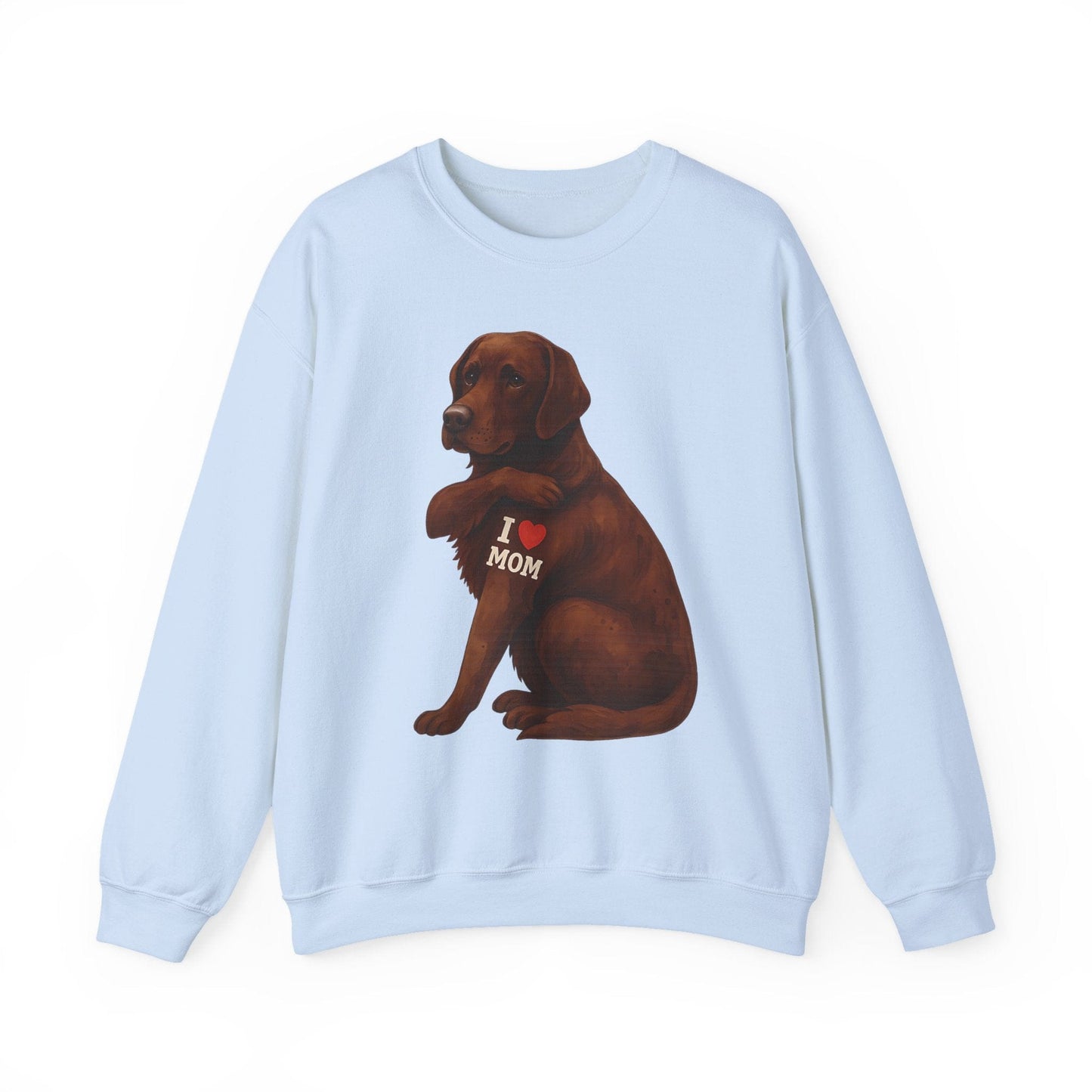 Chocolate Lab I Love Mom Crewneck Sweatshirt Light Blue