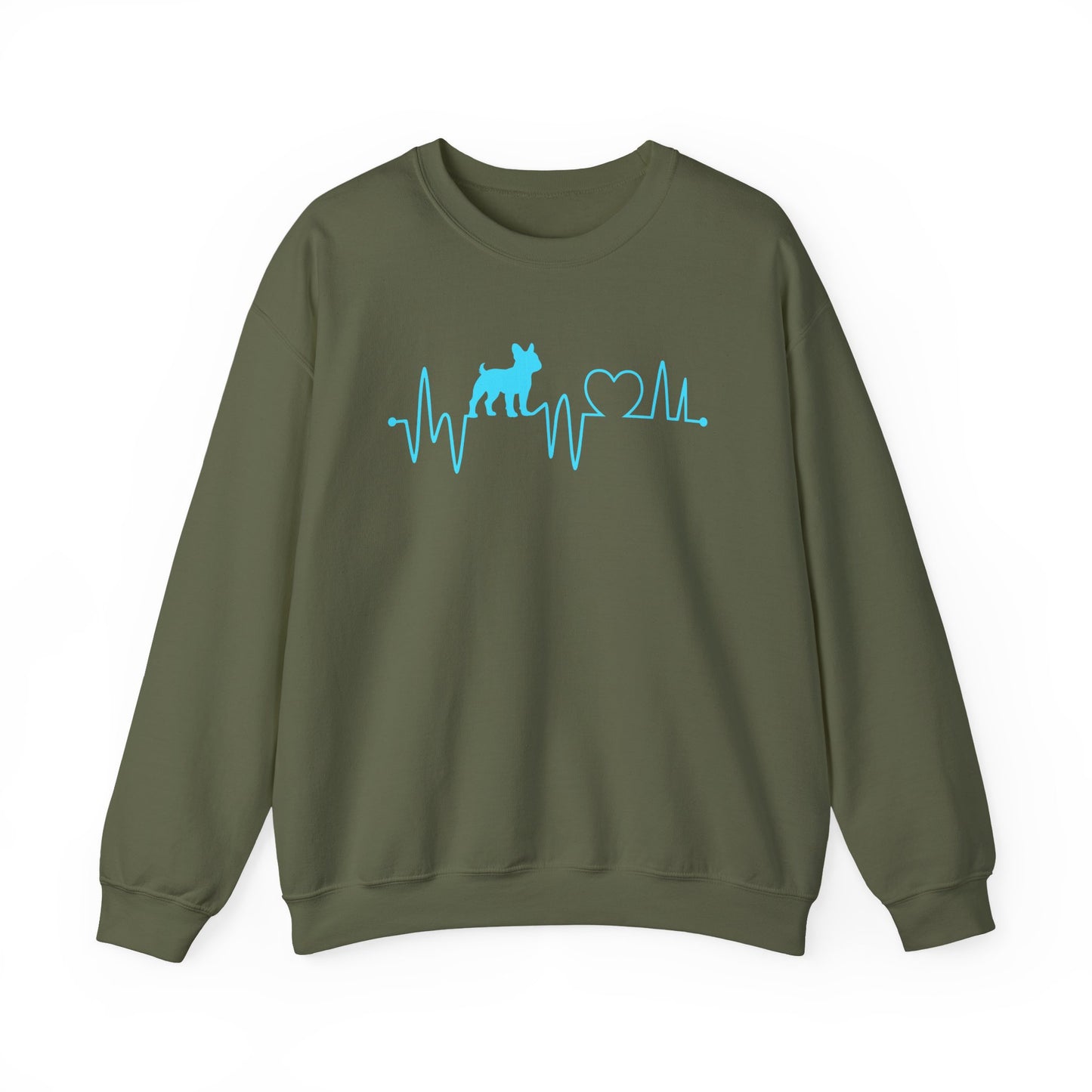 French Bulldog Heartbeat Crewneck Sweatshirt Military Green