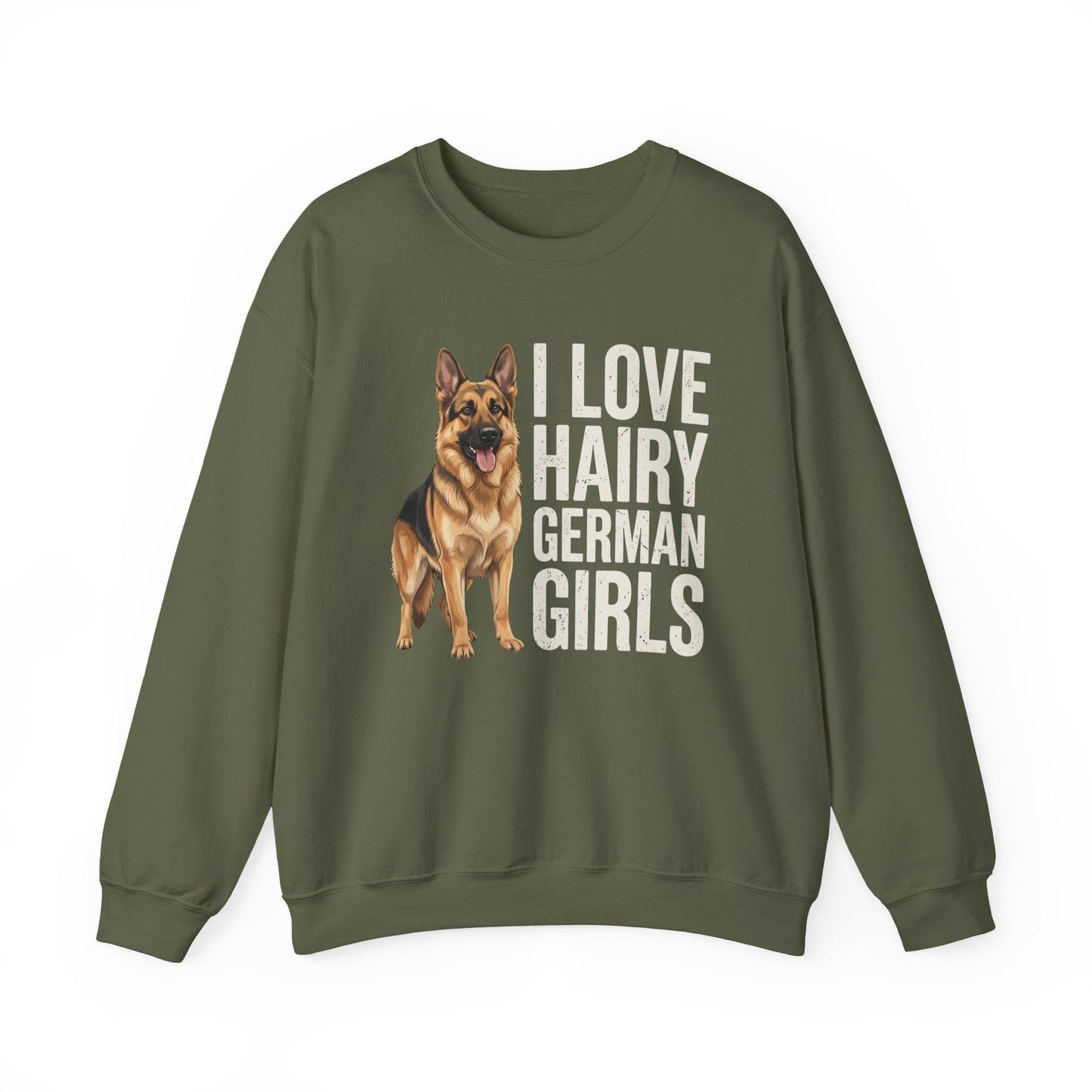 German Shepherd Hairy German Girls Crewneck Sweatshirt Military Green