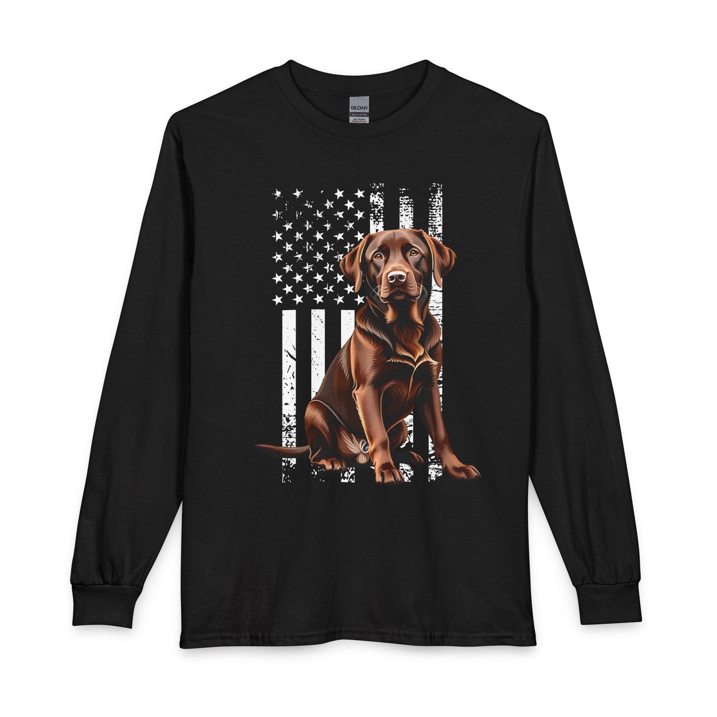 Chocolate Labrador USA Flag Long Sleeve