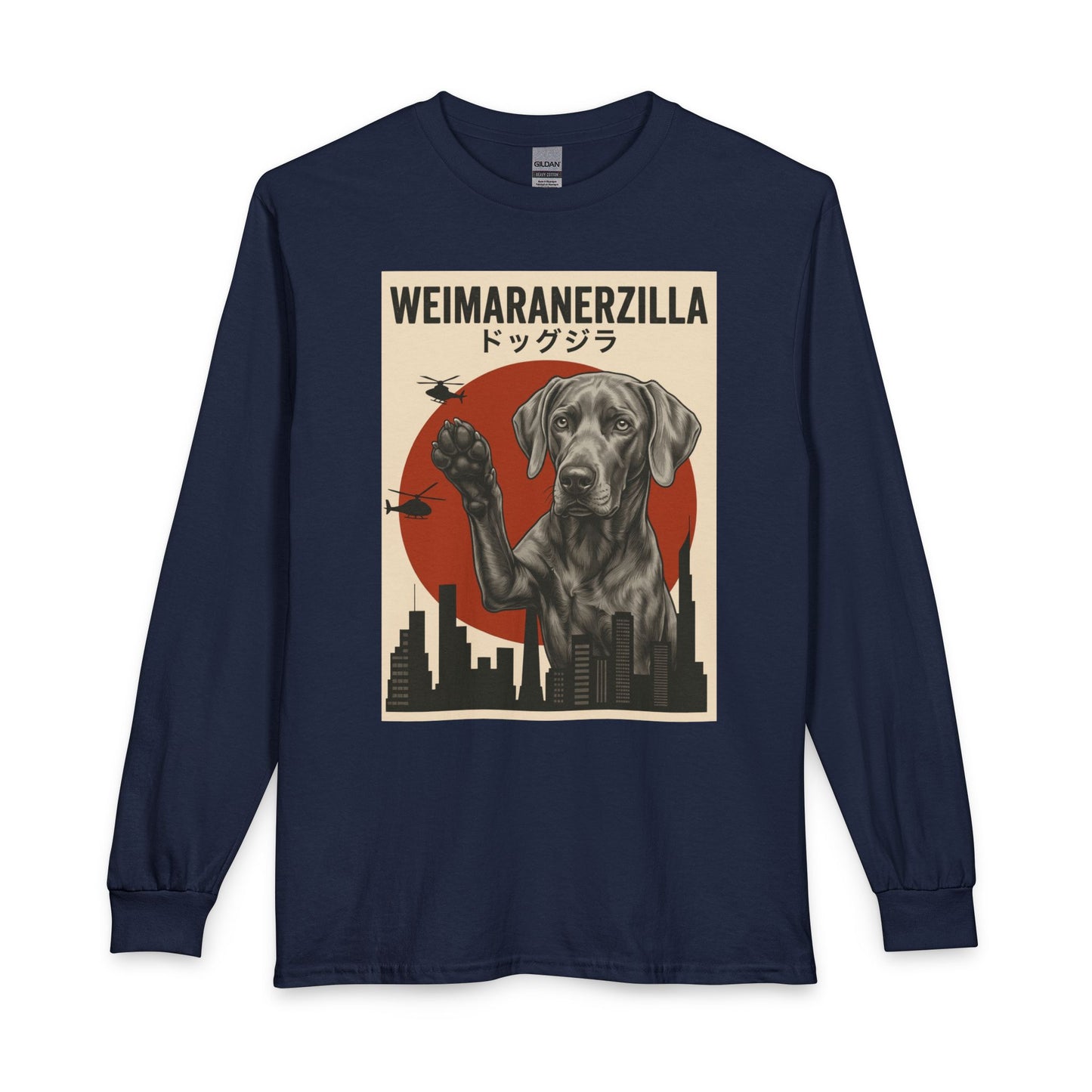 Weimaraner Weimaranerzilla Long Sleeve Navy