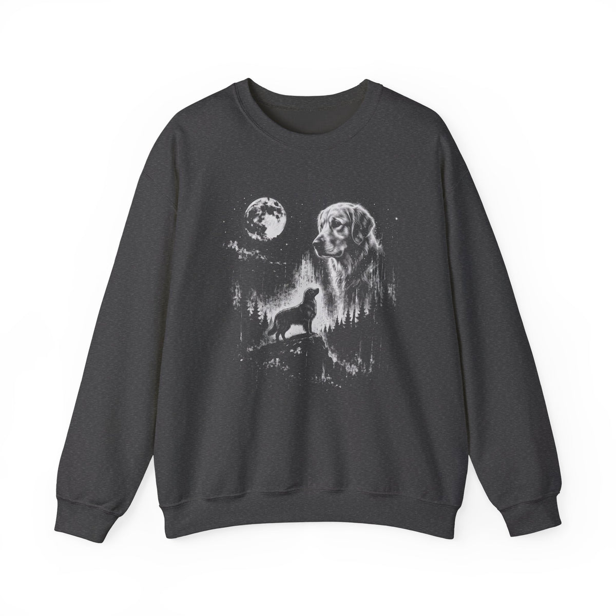 Golden Retriever Moon Crewneck Sweatshirt Dark Heather