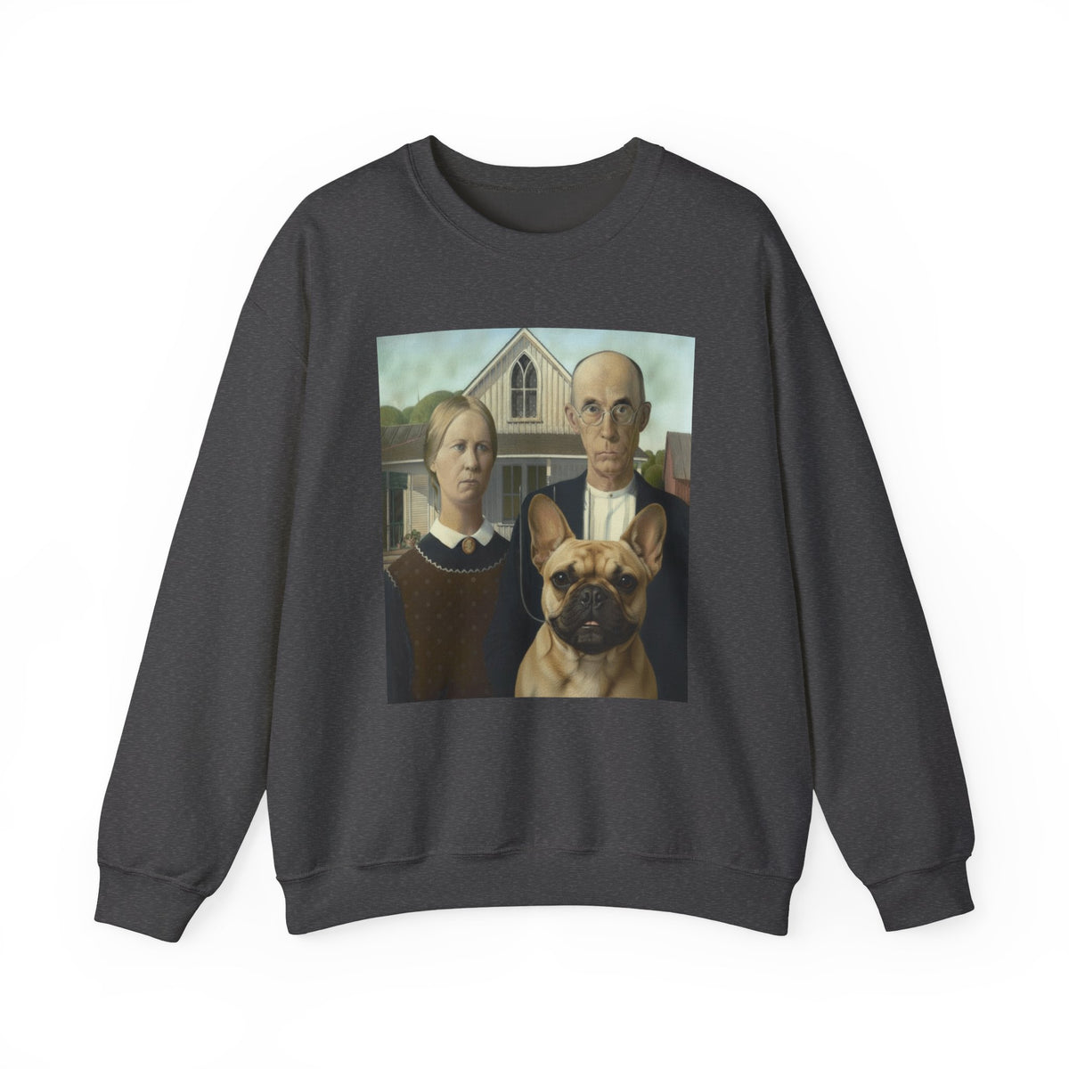Frenchie American Gothic Crewneck Sweatshirt Dark Heather