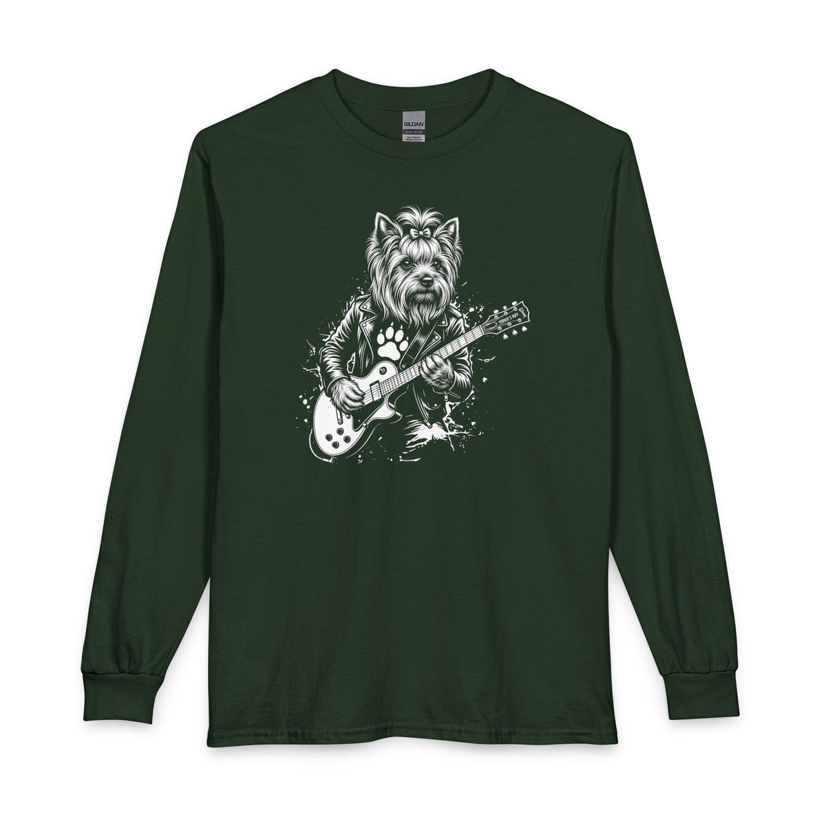 Yorkshire Terrier Guitar Long Sleeve Forest Green