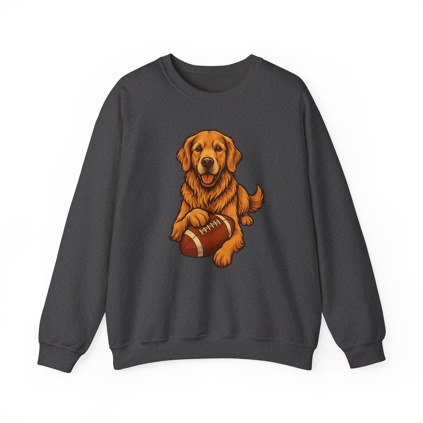 Golden Retriever Football Crewneck Sweatshirt Dark Heather