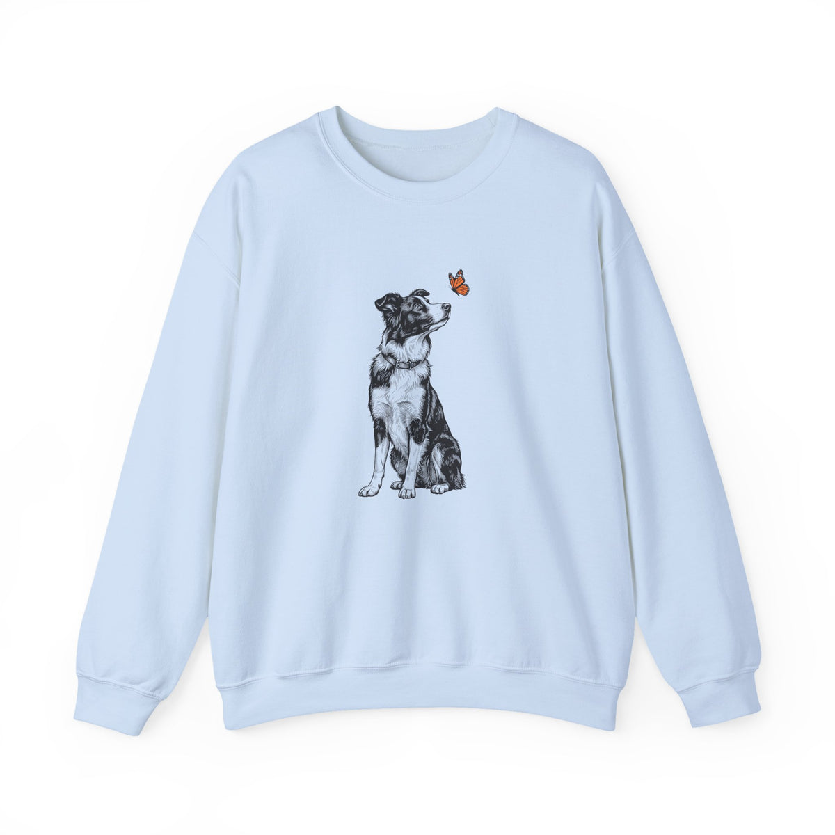 Border Collie Butterfly Crewneck Sweatshirt Light Blue