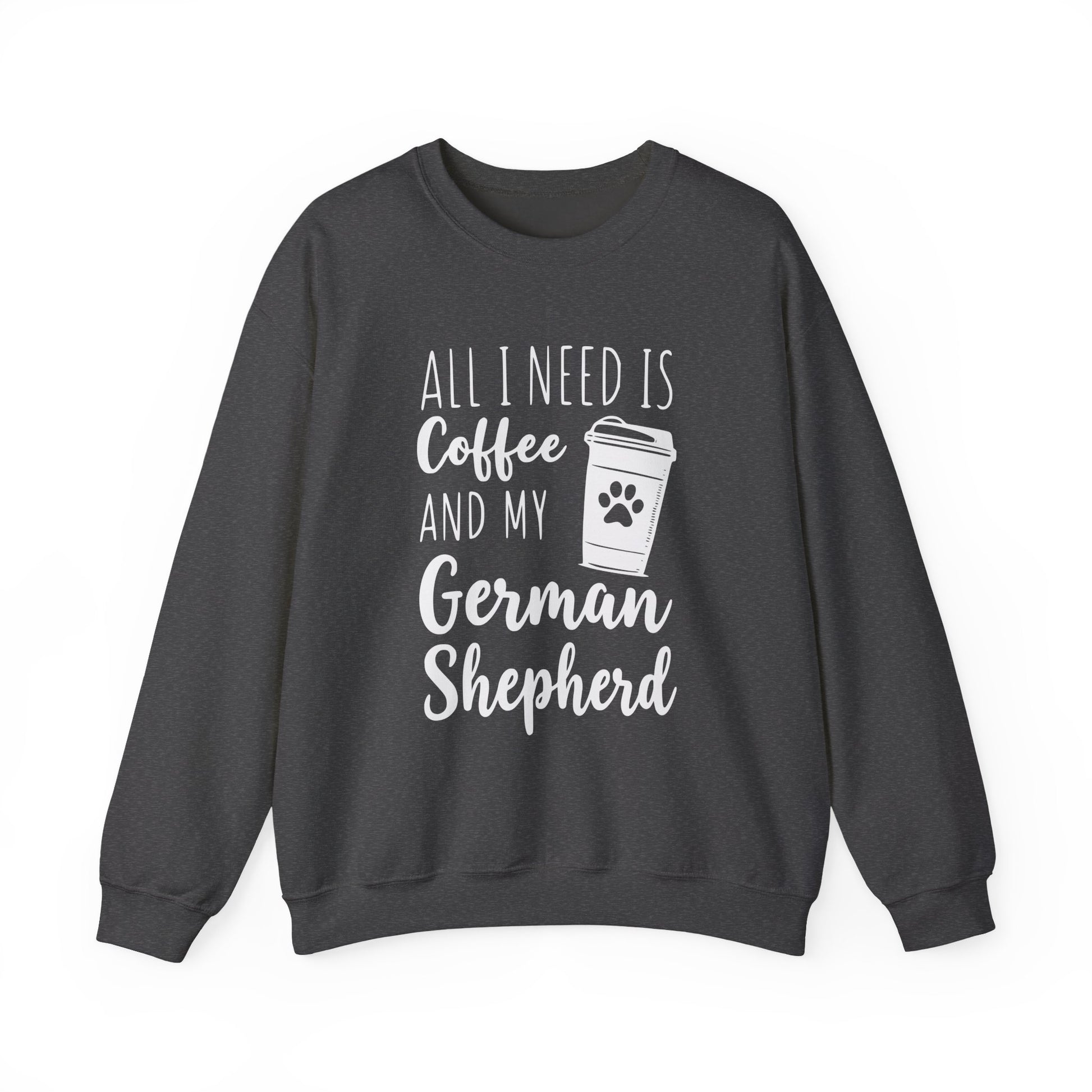 German Shepherd Coffee Crewneck Sweatshirt Dark Heather