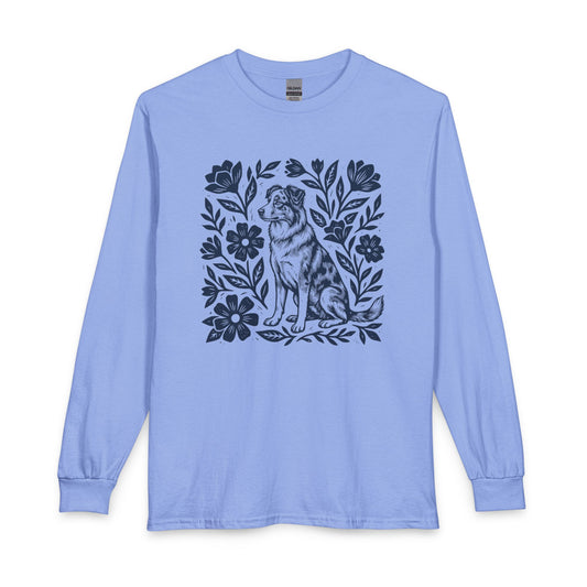 Australian Shepherd Linocut Long Sleeve
