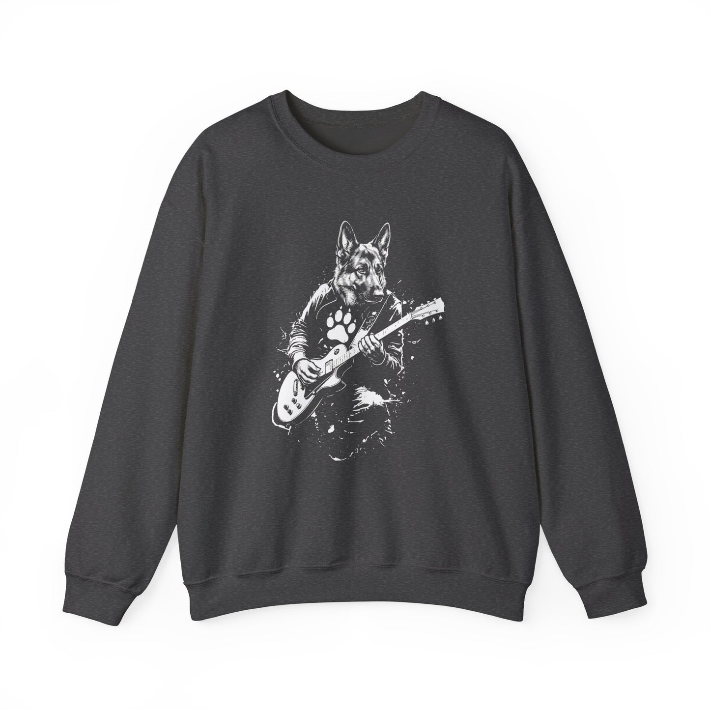 German Shepherd Guitar Crewneck Sweatshirt Dark Heather