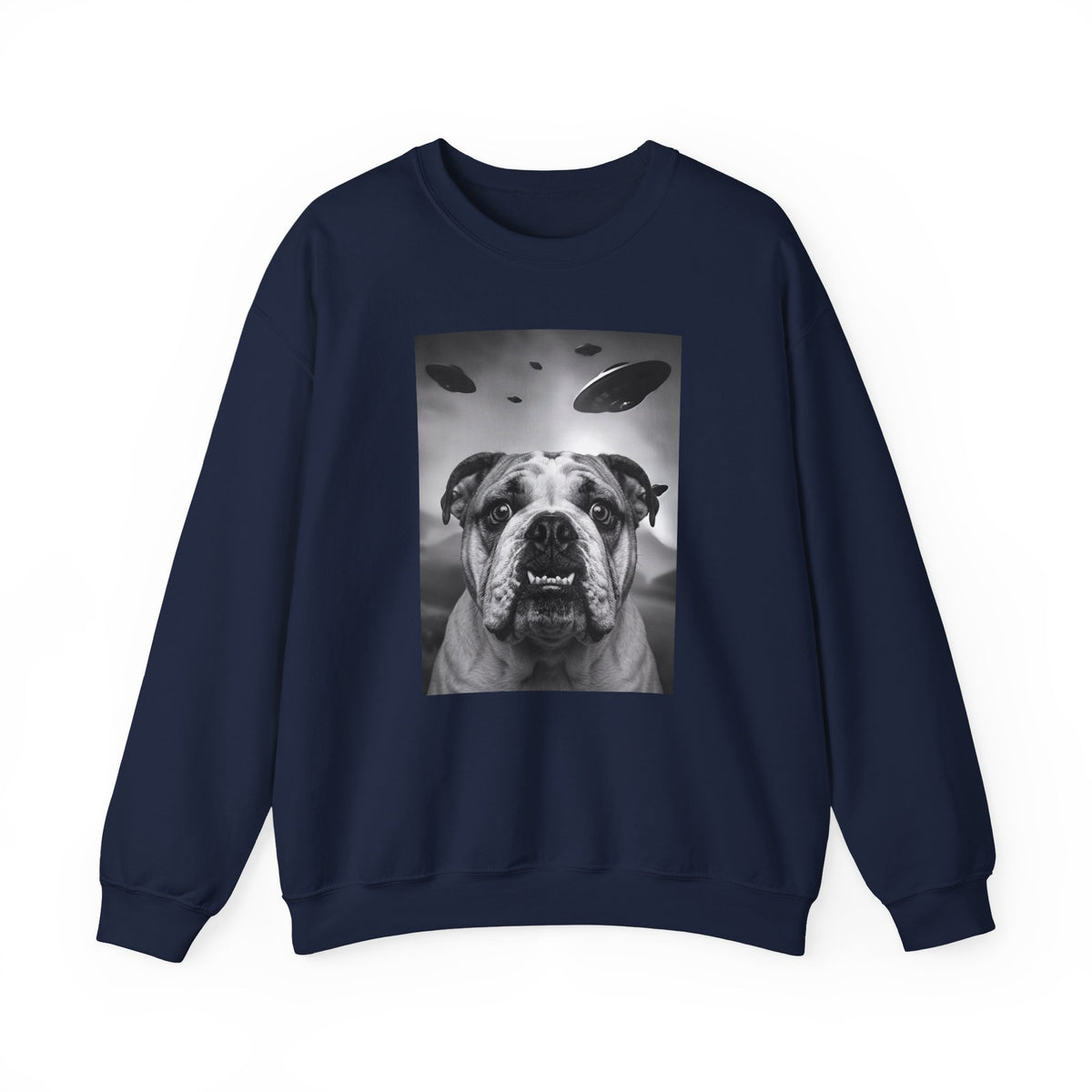 English Bulldog UFO Crewneck Sweatshirt Navy